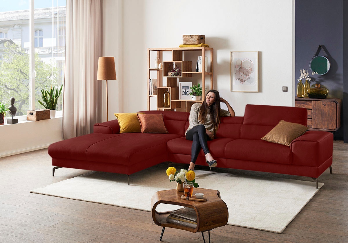 W.SCHILLIG Ecksofa »piedroo, Designsofa mit tollem Sitzkomfort, bequem und elegant, L-Form«, Kopfteilverstellung, wahlweise mit Sitztiefenverstellung, Breite 343cm