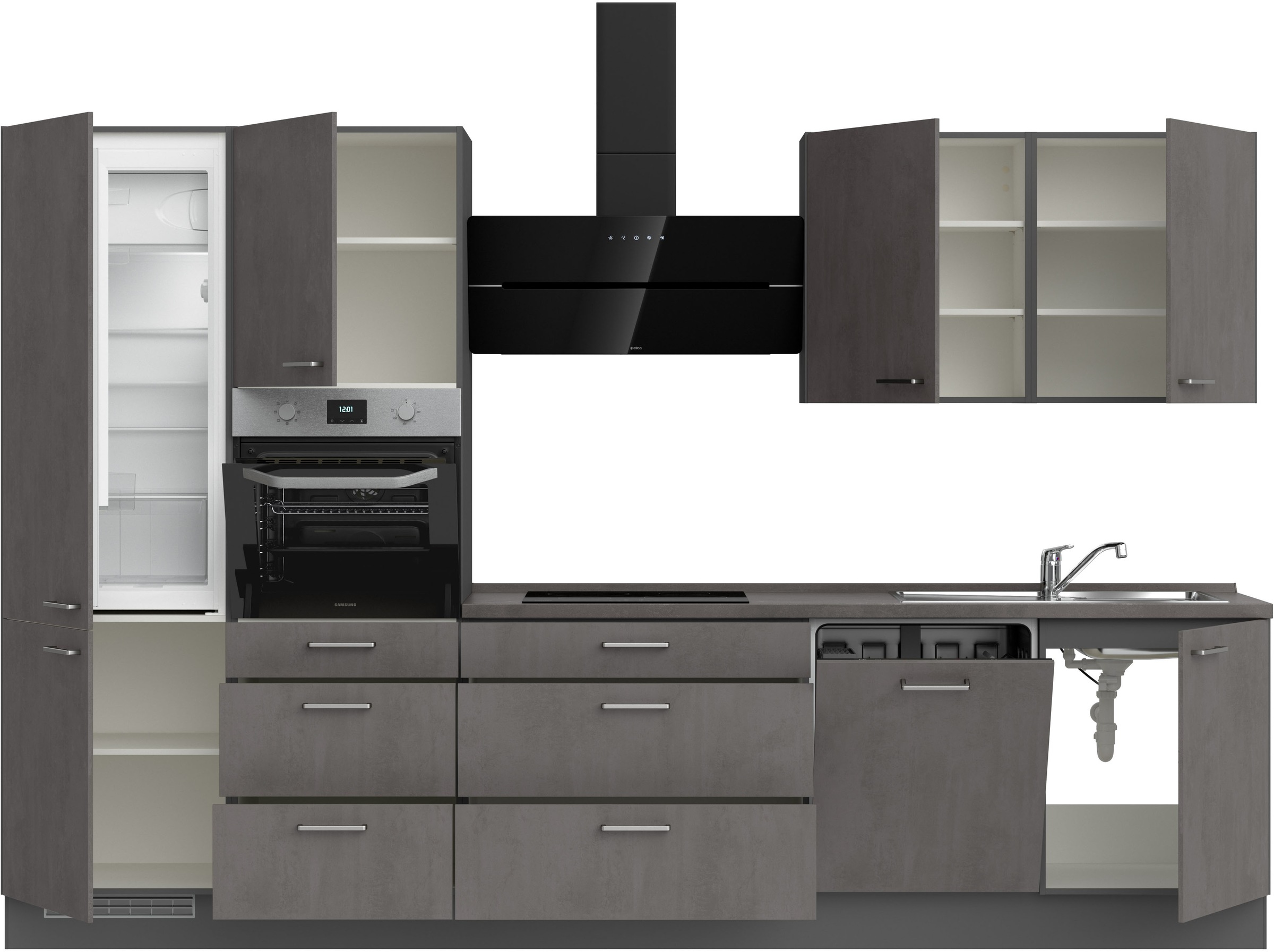 nobilia® Küchenzeile »"Riva II"«, vormontiert, Ausrichtung wählbar, Breite 330 cm, wahlw. mit E-Geräten