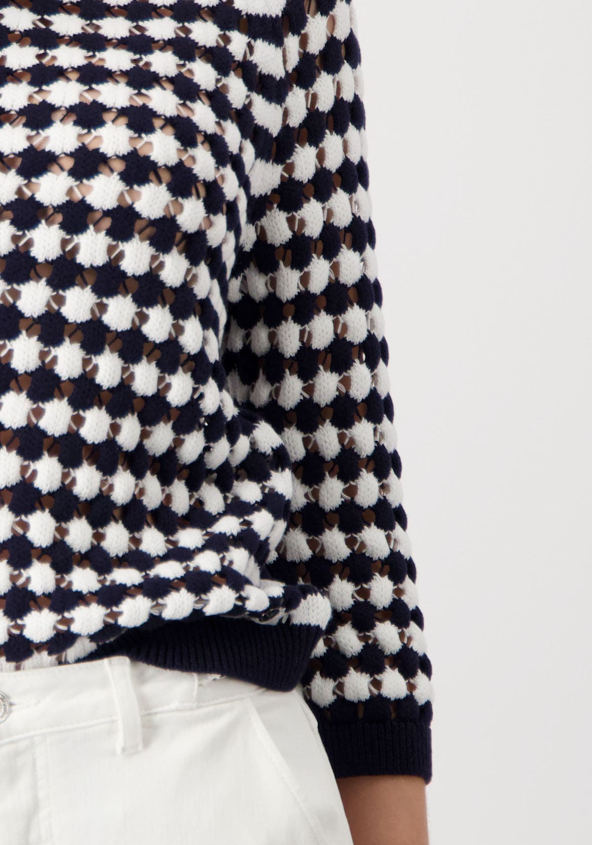 Monari Rundhalspullover »Pullover Ringel Ajour«, aus zweifarbigen Strukturstrick