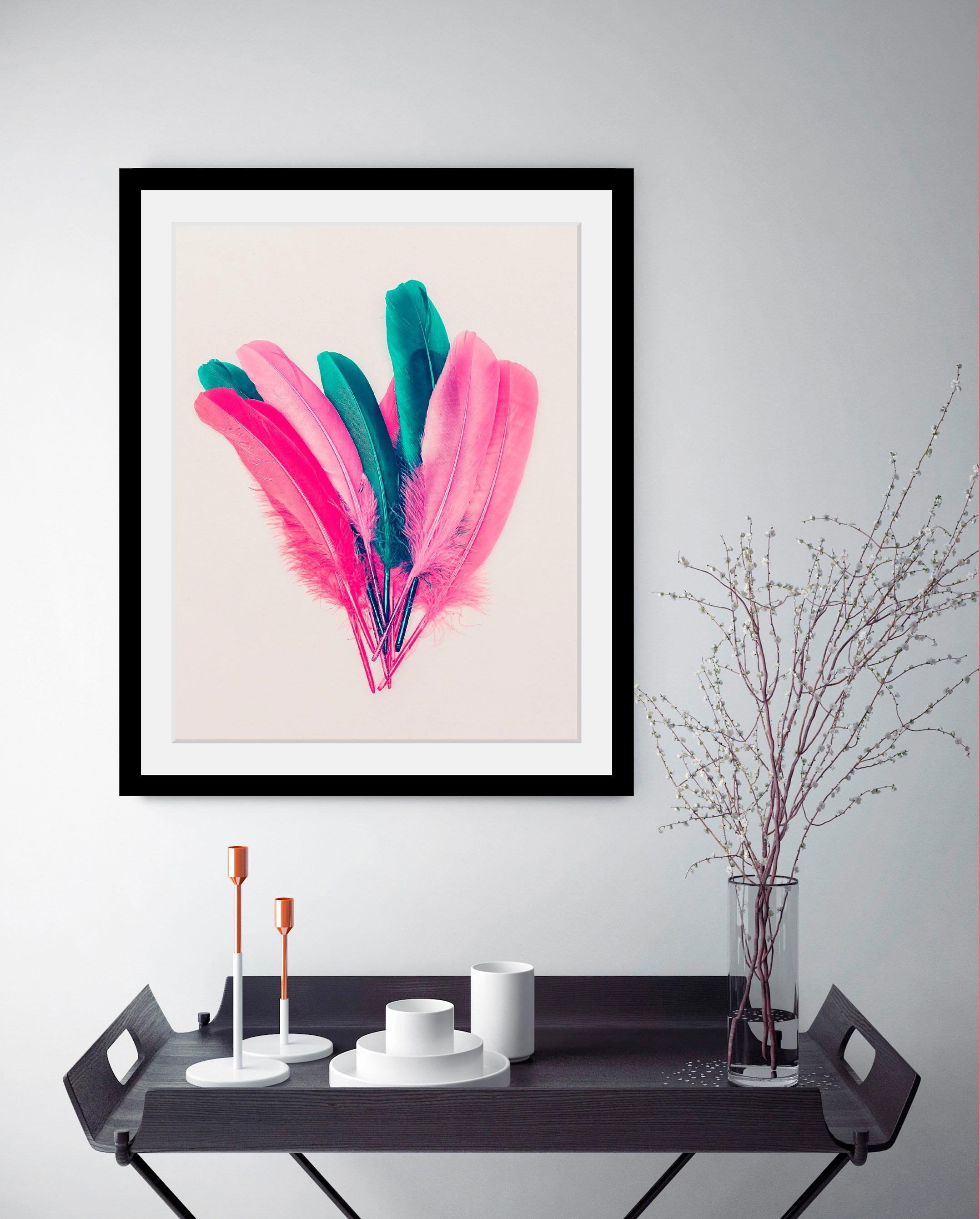 queence Bild »Federn«, Federn-Kunst, HD Premium Poster-Druck inkl. Holzrahm günstig online kaufen