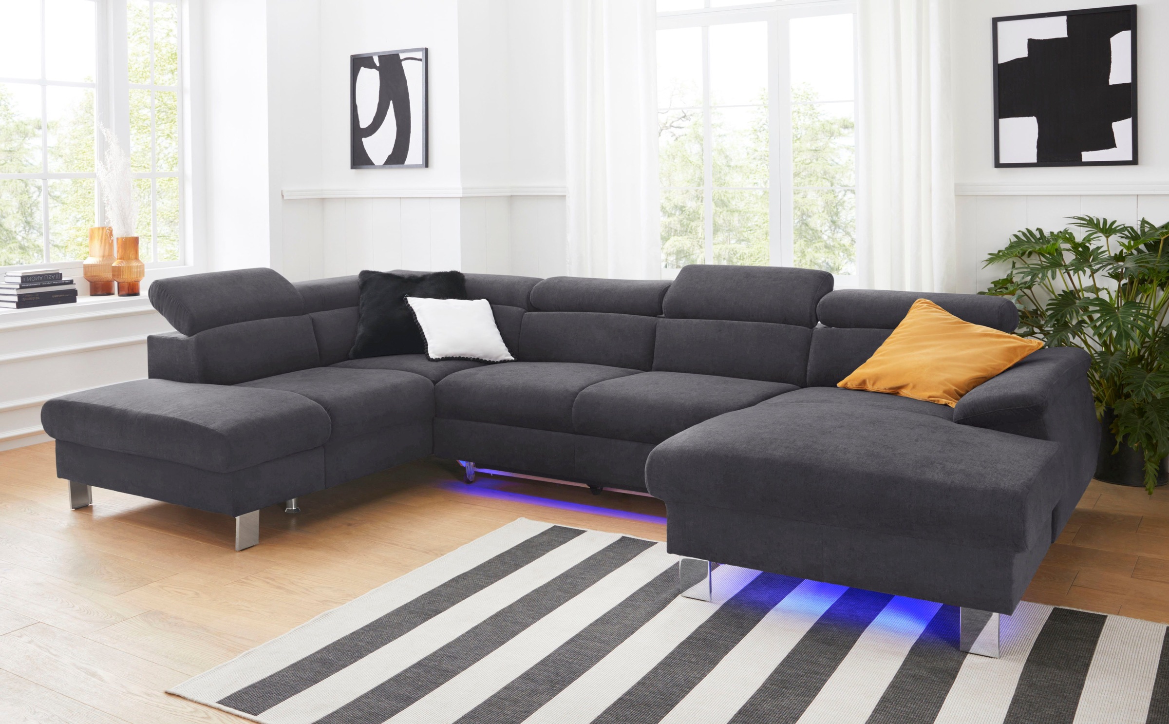 COTTA Polstergarnitur »Komaris U-Form«, (Set), Set bestehend aus: Wohnlandschaft mit Kopfteilverstellung & Hocker