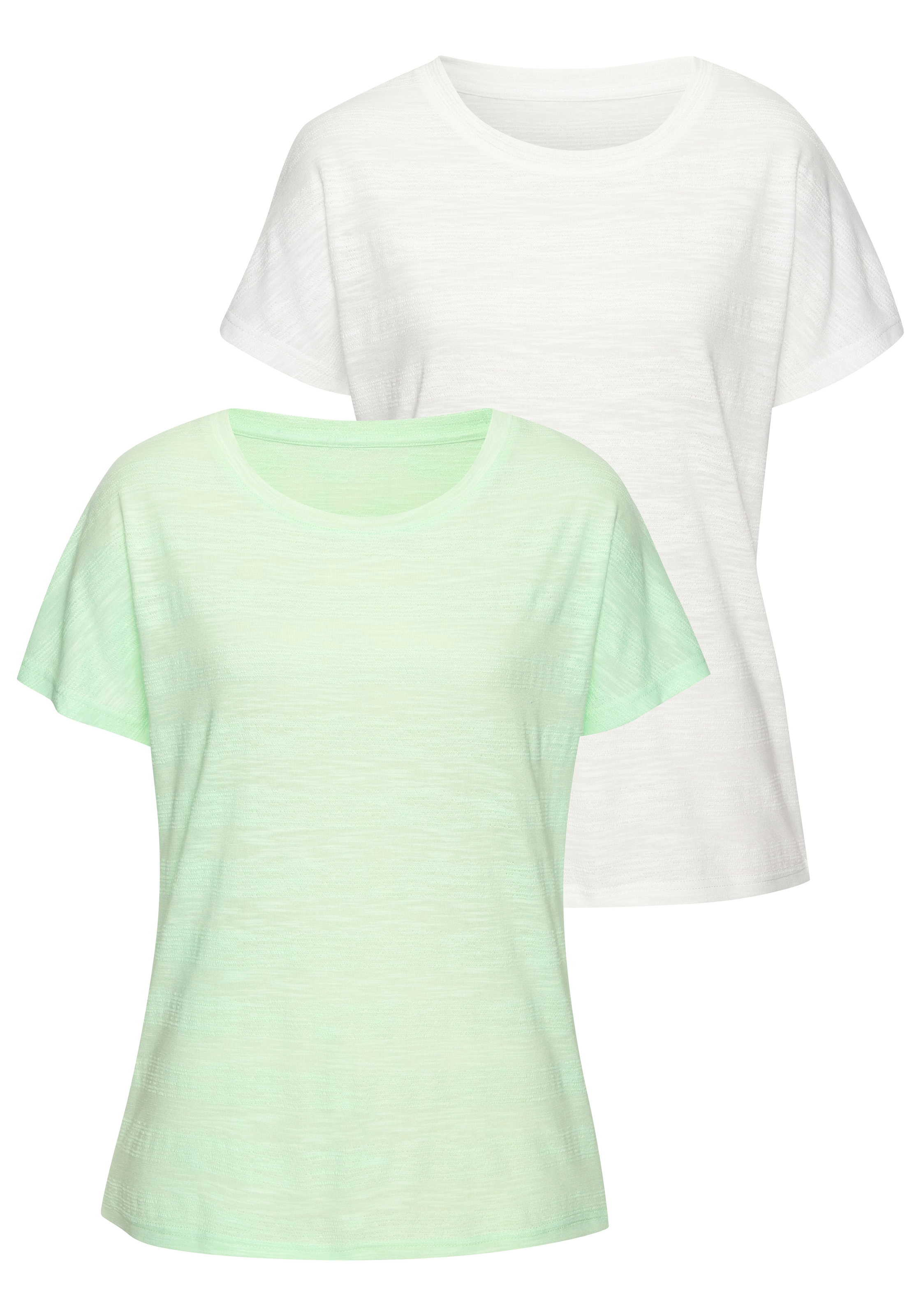 Vivance T-Shirt »mit modischer Strukturoptik« 2er-Pack,  aus pflegeleichter Qualität mit Baumwolle