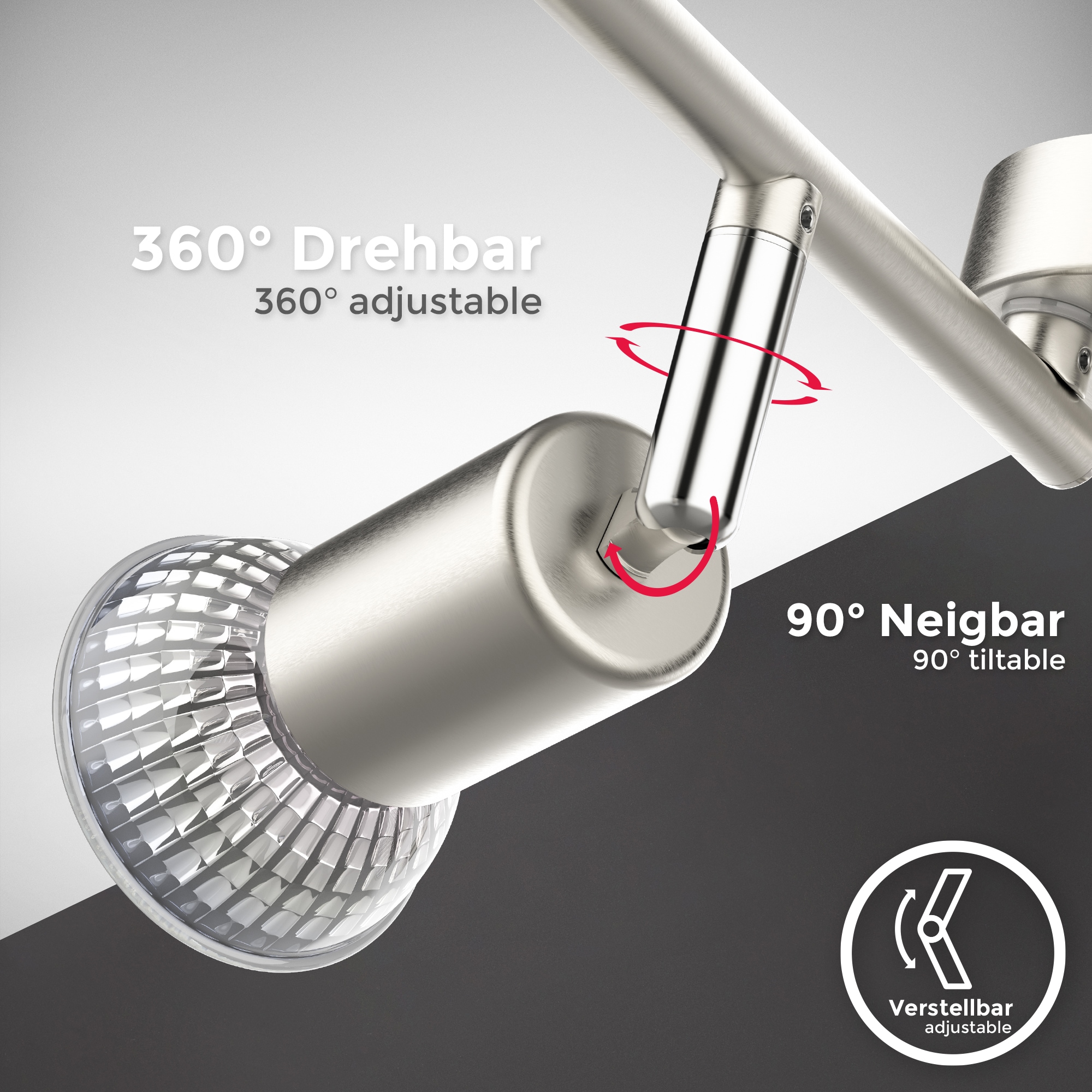 B.K.Licht Deckenleuchte, 4 flammig, Leuchtmittel GU10 | LED wechselbar, 4-flammig, LED Deckenlampe, dreh- schwenkbar, neutralweiß, matt-nickel