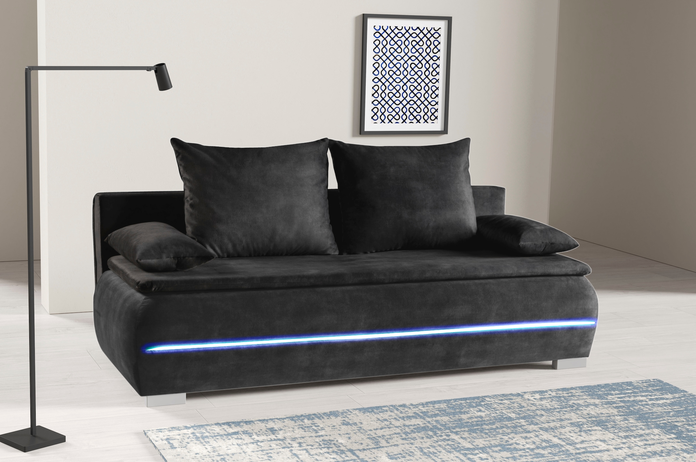 WERK2 Schlafsofa »Tekla LED«, 2-Sitzer Schlafcouch mit Bettkasten & stylischer RGB-LED-Beleuchtung