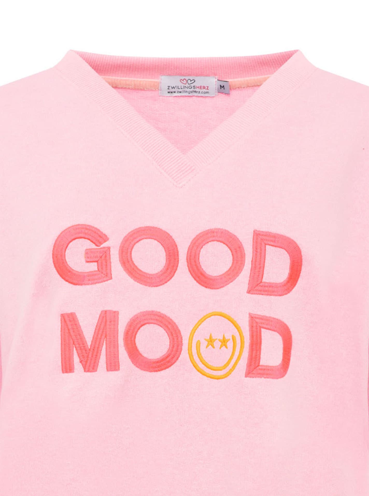Zwillingsherz Sweatshirt »Dana«, Neon-Bündchen, V-Ausschnitt, Langarm, Front-Stickerei
