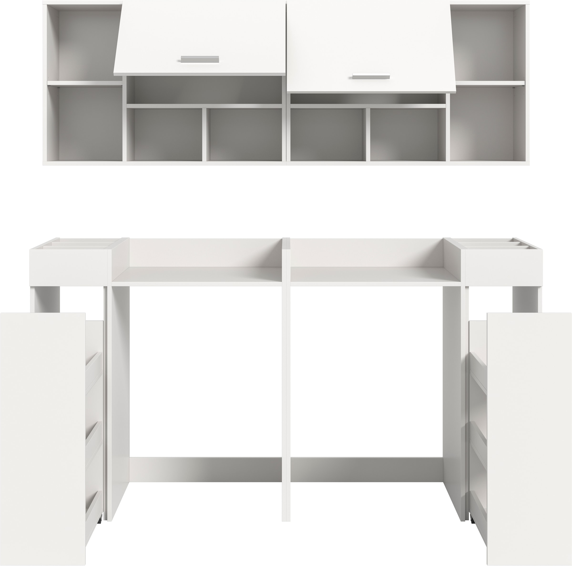 welltime Badmöbel-Set »FALAS, TOPSELLER!, 6-teilig, Hauswirtschaftsraum Set, Breite 190 cm«, (Set, 6 St., 2x Waschmaschinenumbauschrank, 2x Standregal & 2x Hängeschrank), Kombination, Waschmaschinenumbau, Waschmaschinenschrank, Wäschekammer