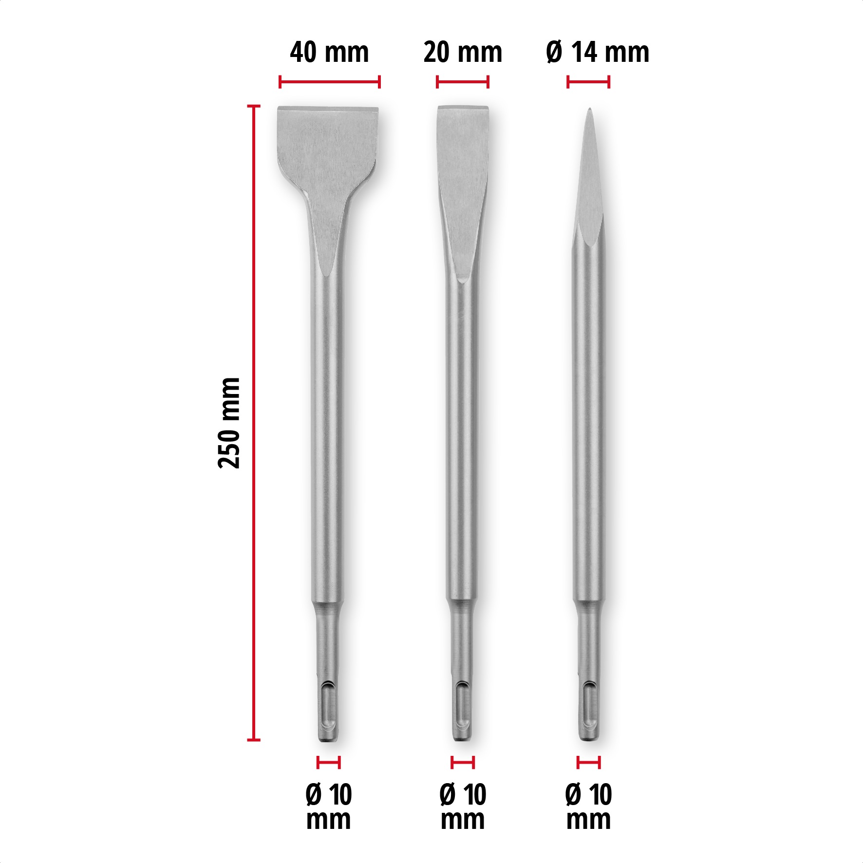 Einhell Meißel-Set, (3 tlg.), Spitzmeißel, Flachmeißel, Spatmeißel