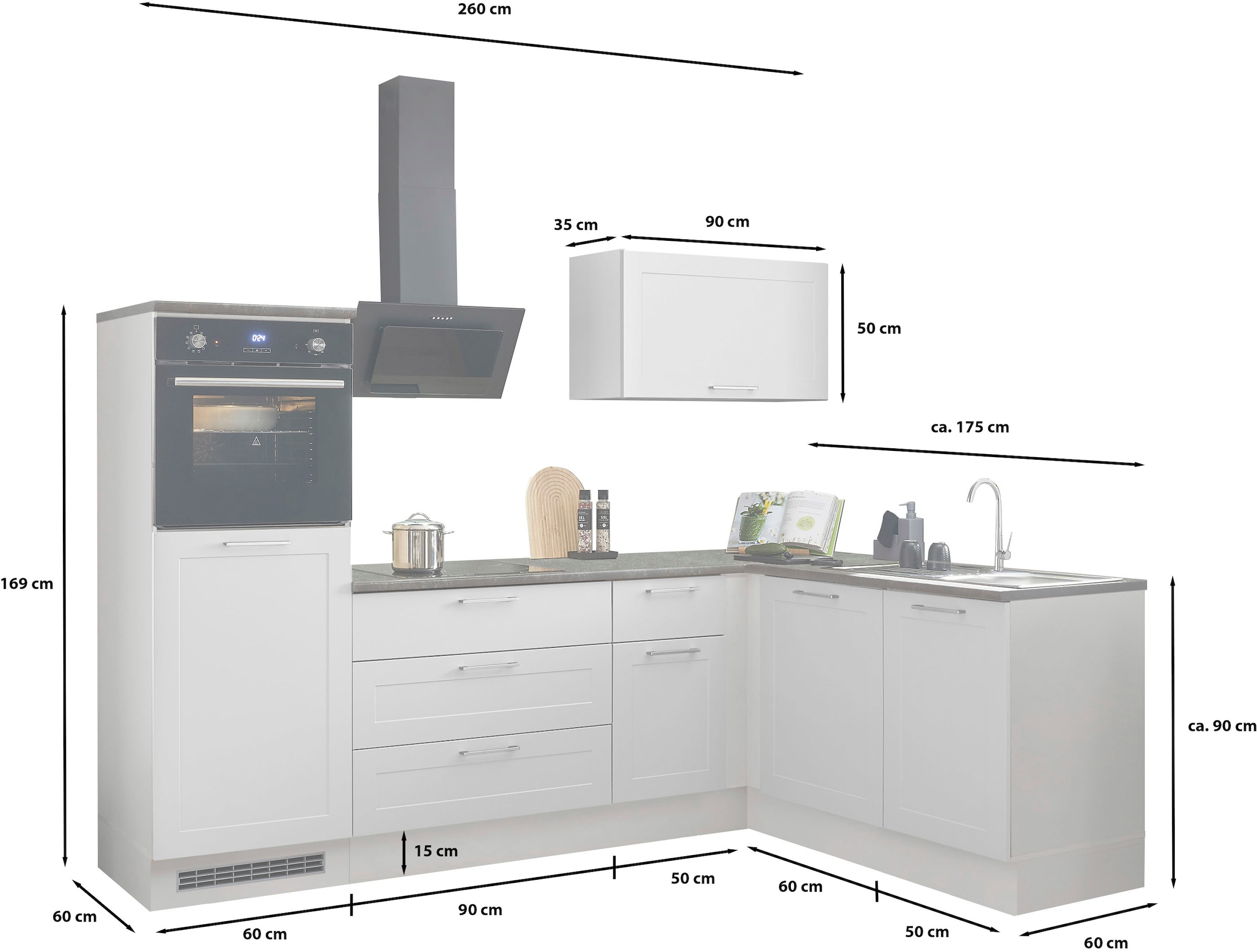 BASIC by Balculina Winkelküche »Marsi«, Stellmaße 260x175 cm, wahlweise E-Geräten, mit Soft-Close-Funktion