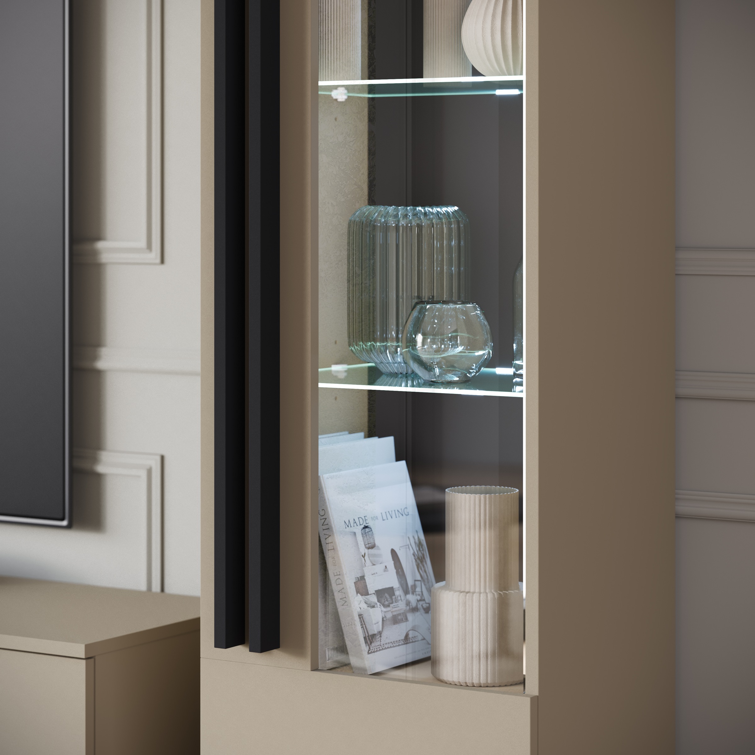 INOSIGN Wohnwand »Helsinki, Modernes Set mit verglaster Vitrine«, (Komplett-Set, 4 St.), mit lamellengriffen, verstellbaren Einlegeböden und Kunststofffüßen