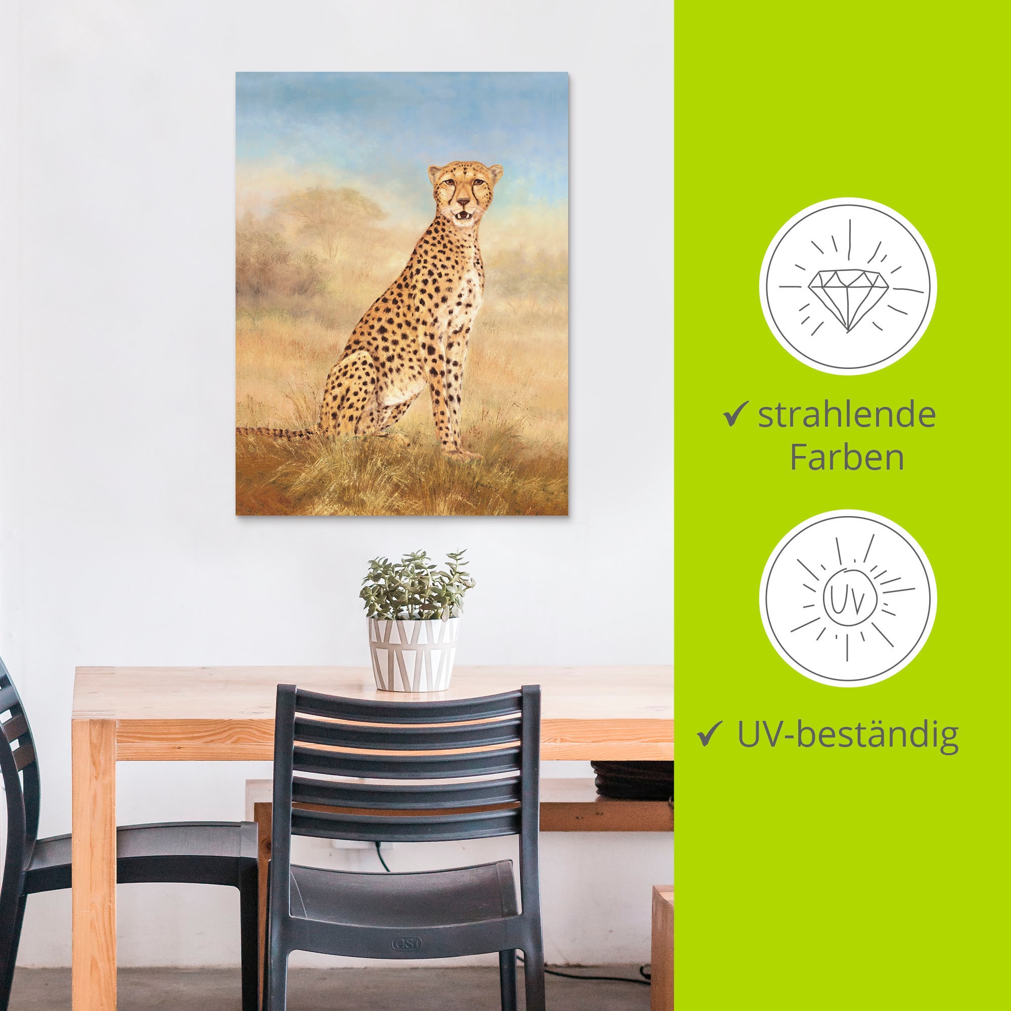Artland Wandbild »Gepard Savanne«, Wildtiere, (1 St.), als Alubild, Outdoorbild, Leinwandbild in verschied. Größen