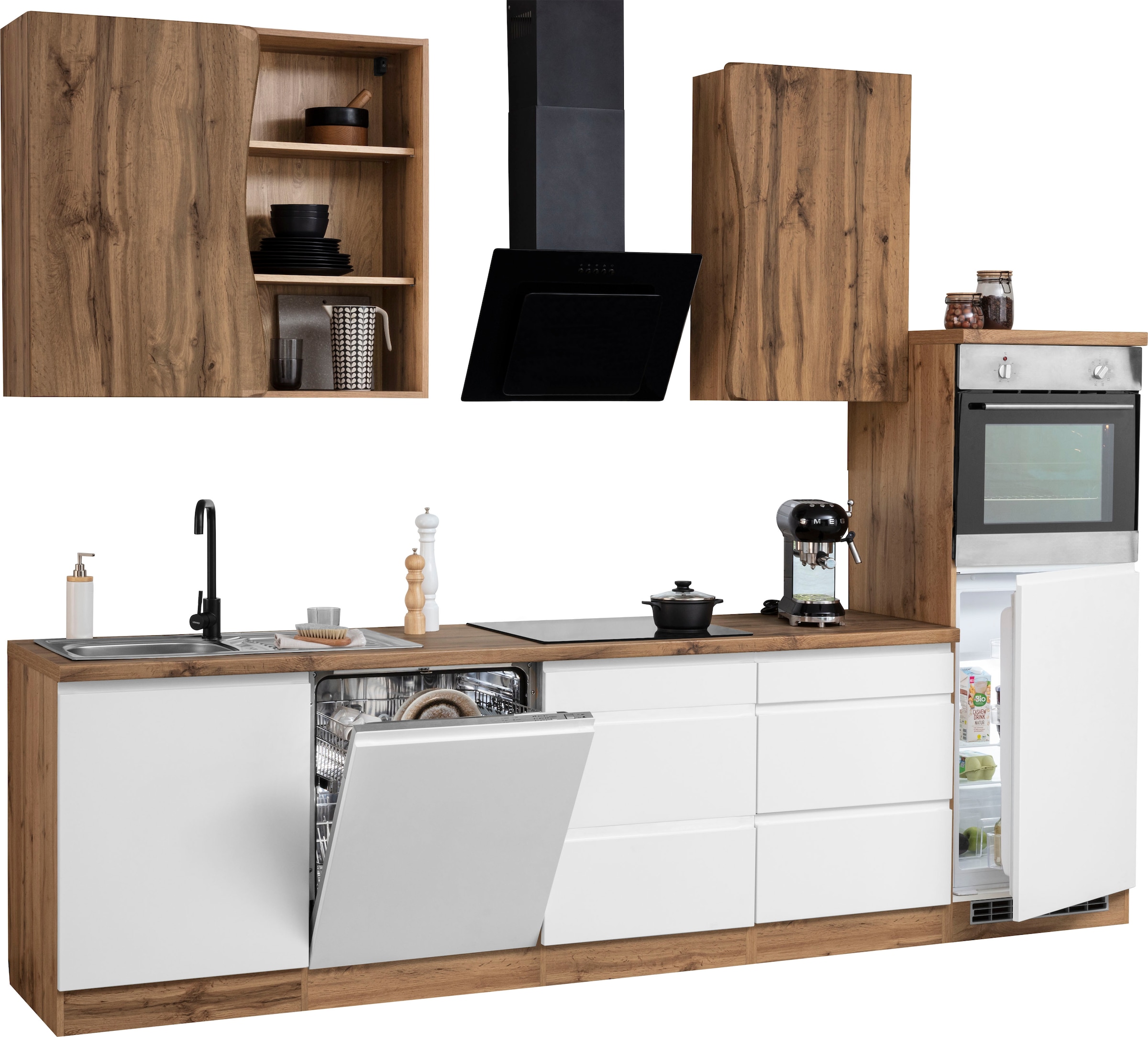 KOCHSTATION Küchenzeile »KS-Bruneck«, 300 cm breit, Ceran-oder Induktionskochfeld, hochwertige MDF-Fronten