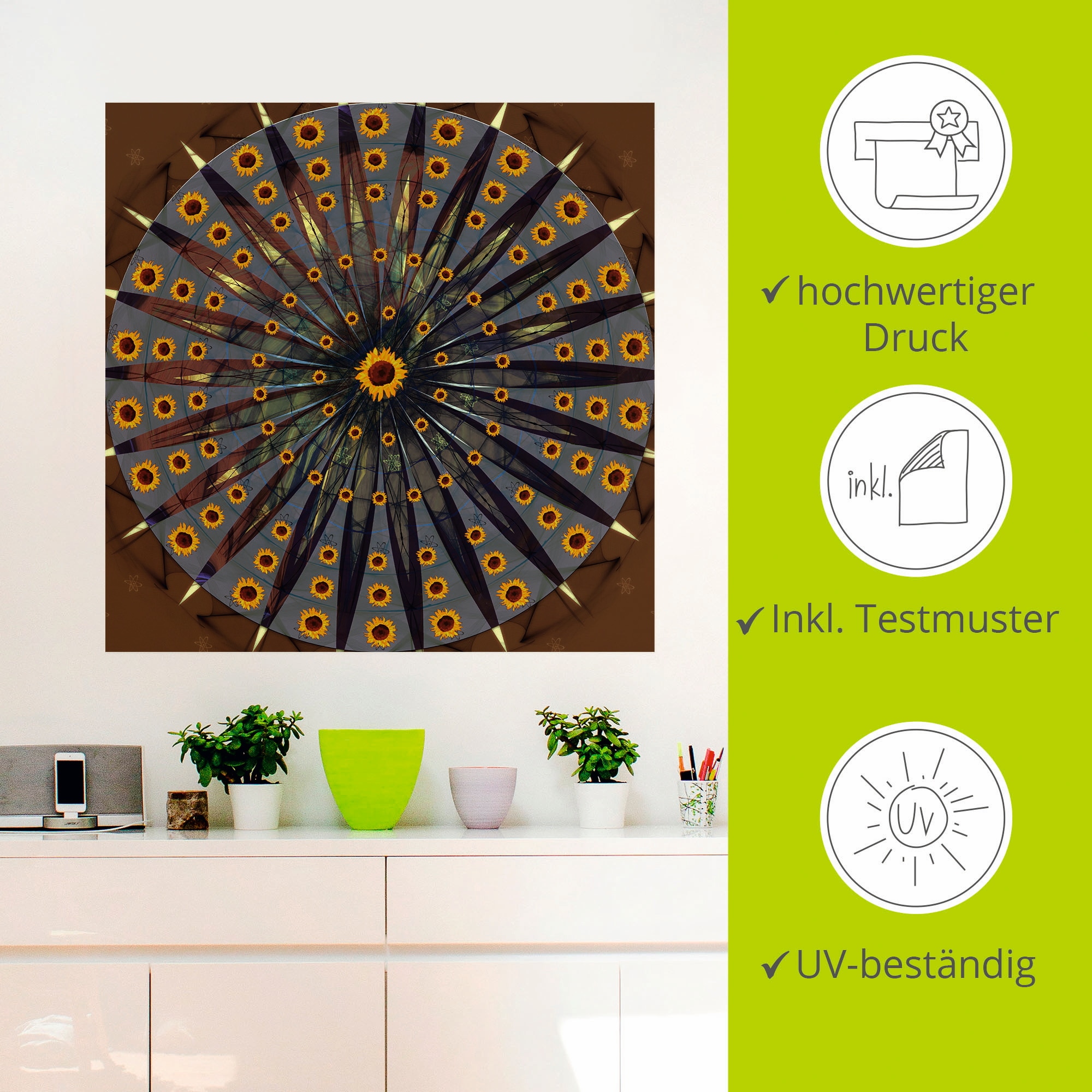 Artland Wandfolie »Mandala - Sonnenblume«, Muster, (1 St.), selbstklebend