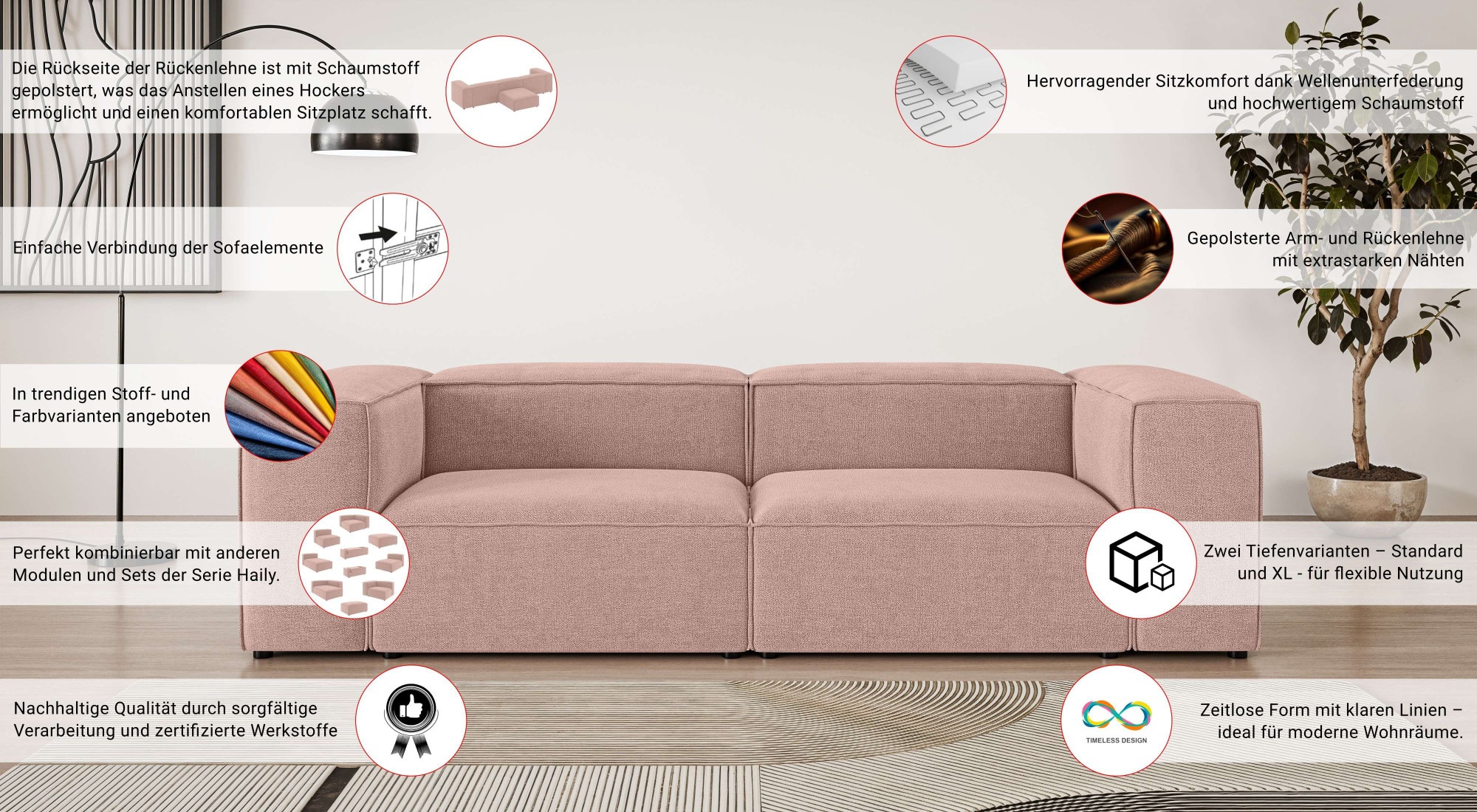 INOSIGN Big-Sofa »HAILY Modularsofa, Maße B/T/H: 260/100/72 cm«, als Modul oder separat verwendbar, für individuelle Zusammenstellung