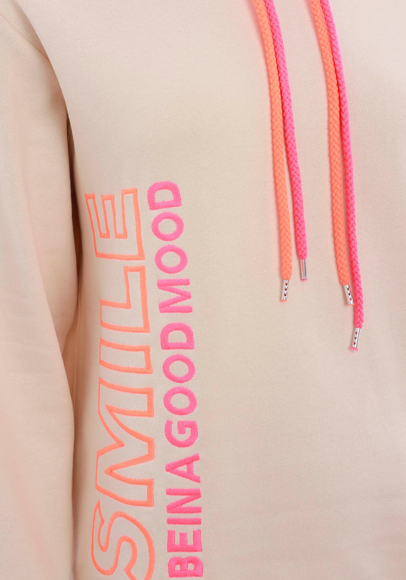 Zwillingsherz Sweatshirt, mit doppelten Kordeln und neonfarbenen aufgestickten Details