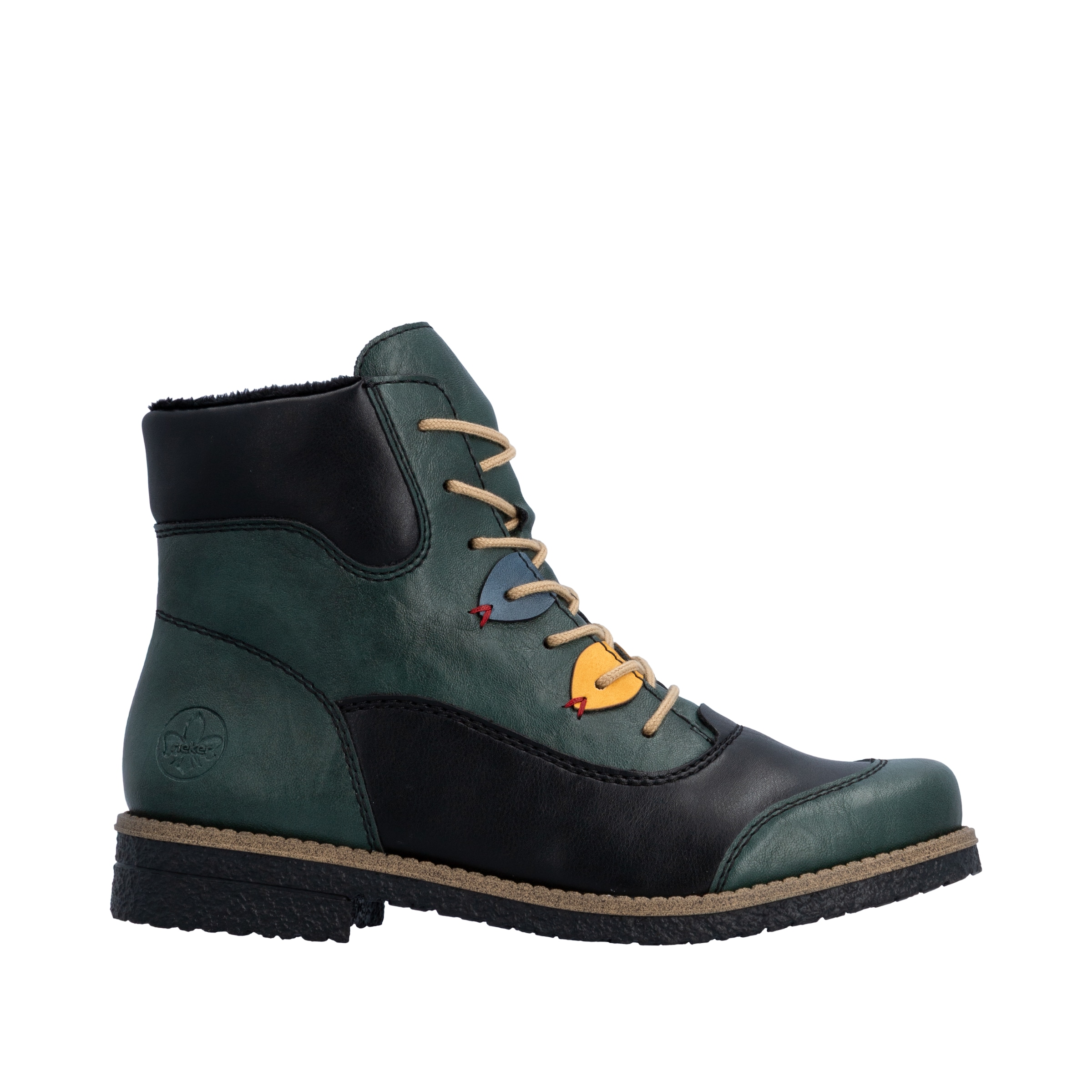 Rieker Schnürstiefelette  Boots, Schnürboots, Blockabsatz mit bunten Applikationen