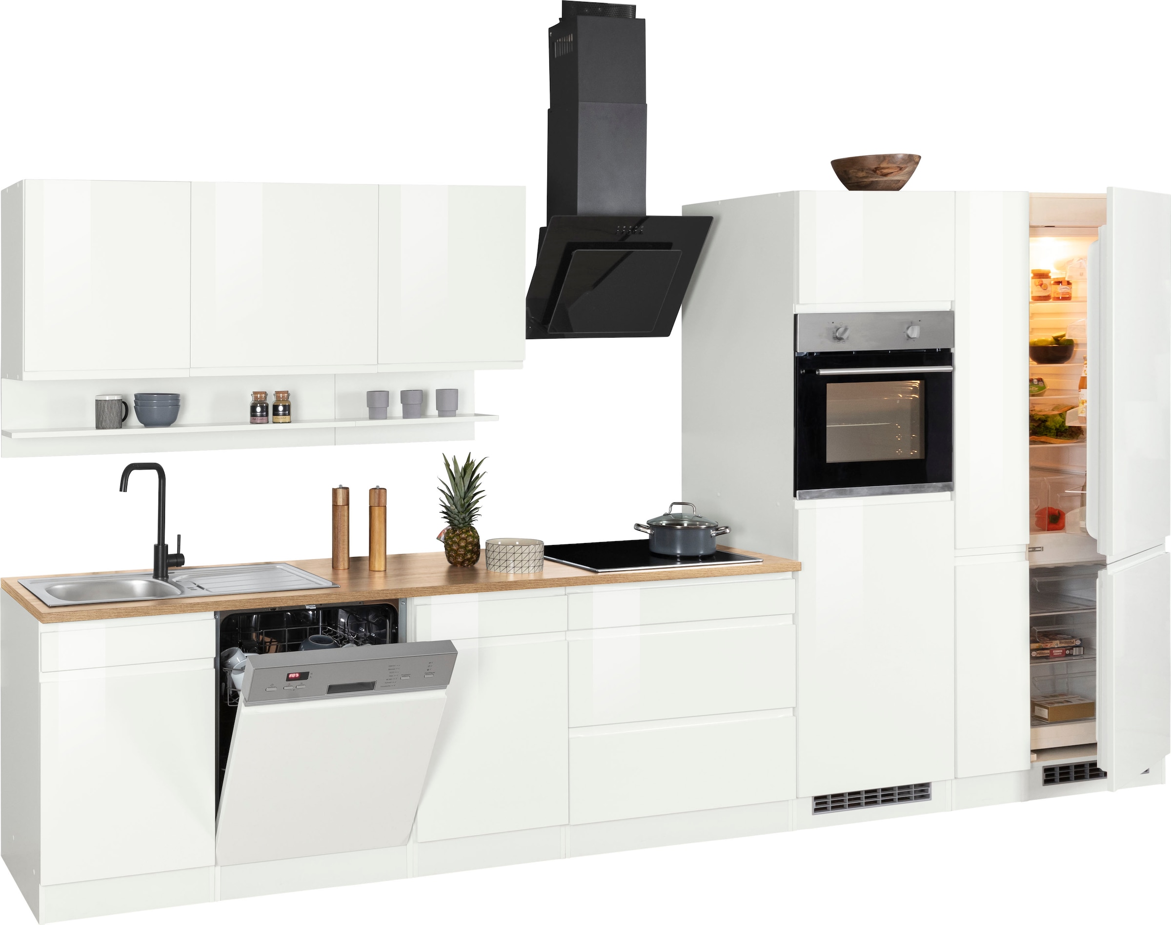 HELD MÖBEL Küchenzeile »Virginia«, Breite 390 cm, mit Glaskeramik-oder Induktionskochfeld
