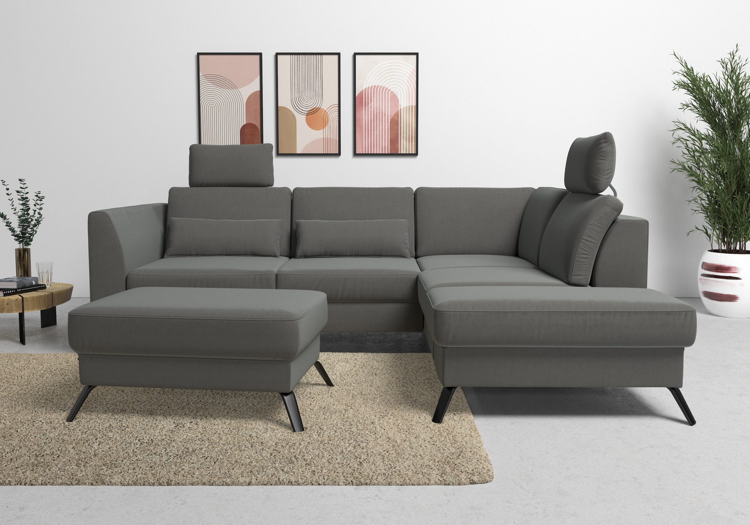 sit&more Ecksofa »Olsen L-Form«, inklusive Sitztiefenverstellung, wahlweise mit Bettfunktion, 15cm hoch