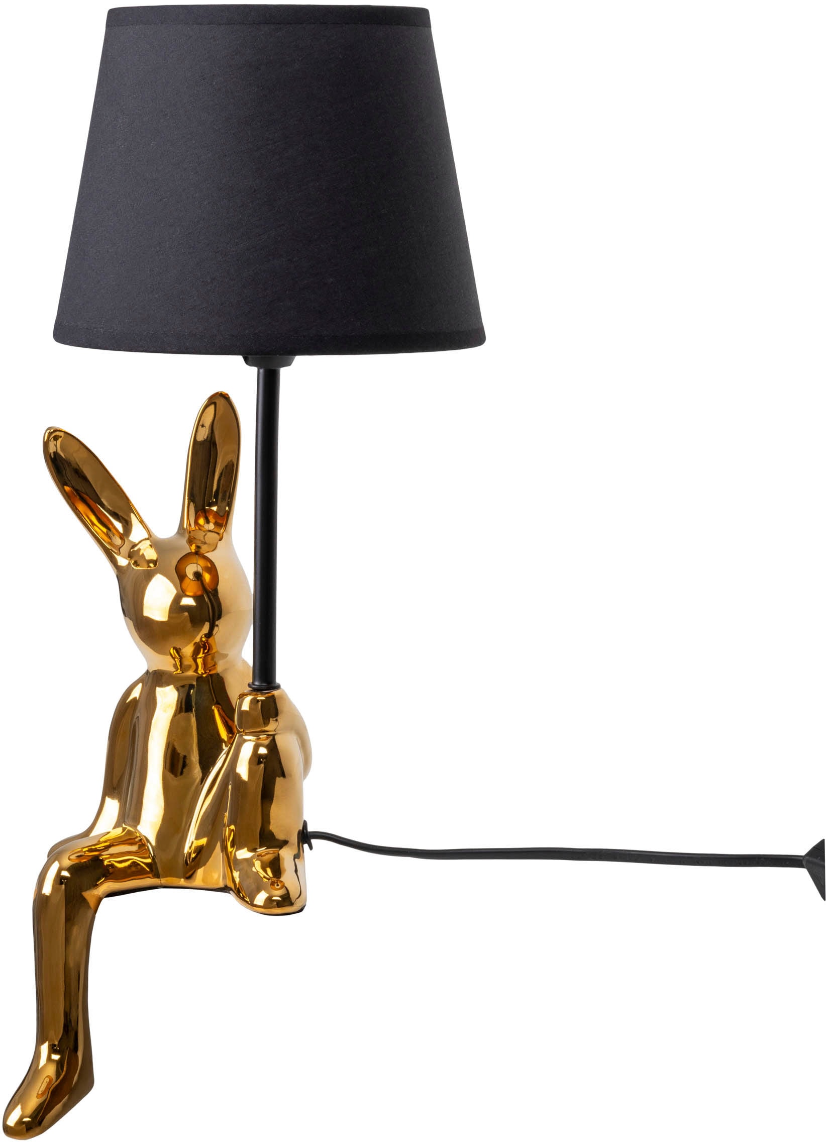näve Tischleuchte »Helge Hase«, 1 flammig, Leuchtmittel E14 | ohne Leuchtmittel, Osterhase, Keramikfuß, Textilschirm schwarz, Ostern, Tischlampe