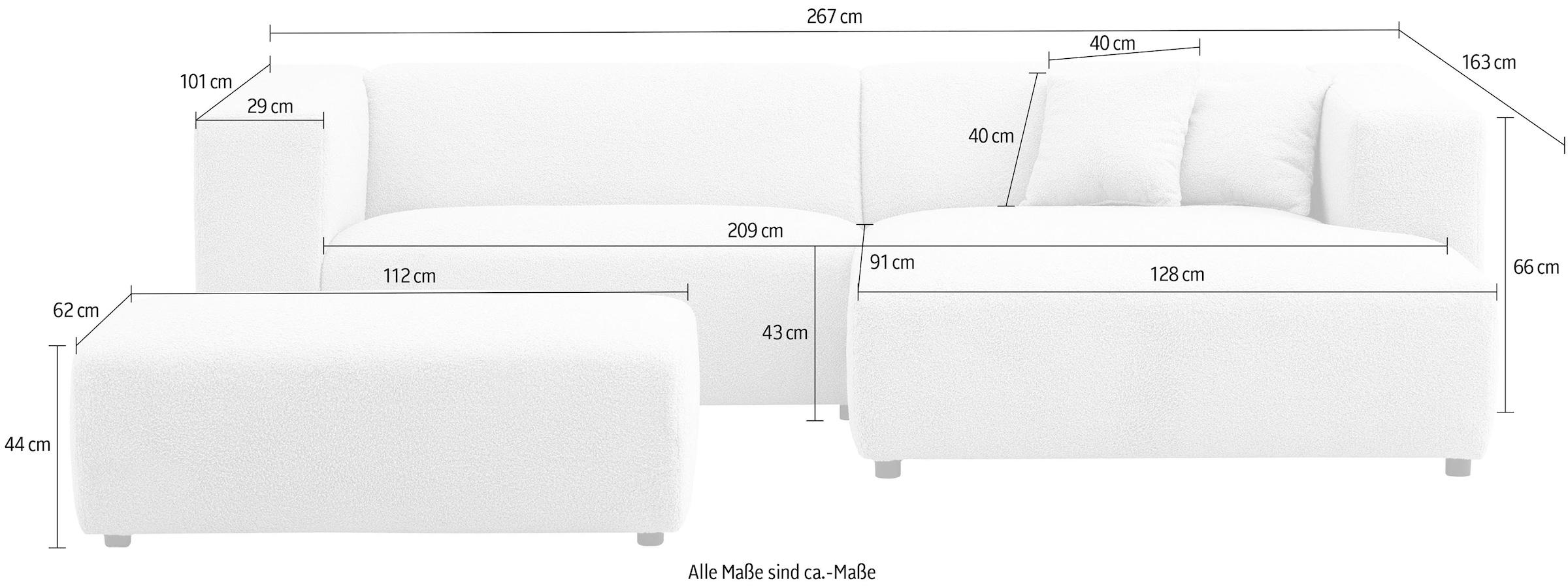 andas Polsterecke »BAKELS, Ecksofa-Set mit Hocker, L-Form mit Schlaffunktion«, Ecksofa-Set (incl. Hocker) im trendigen Megacord