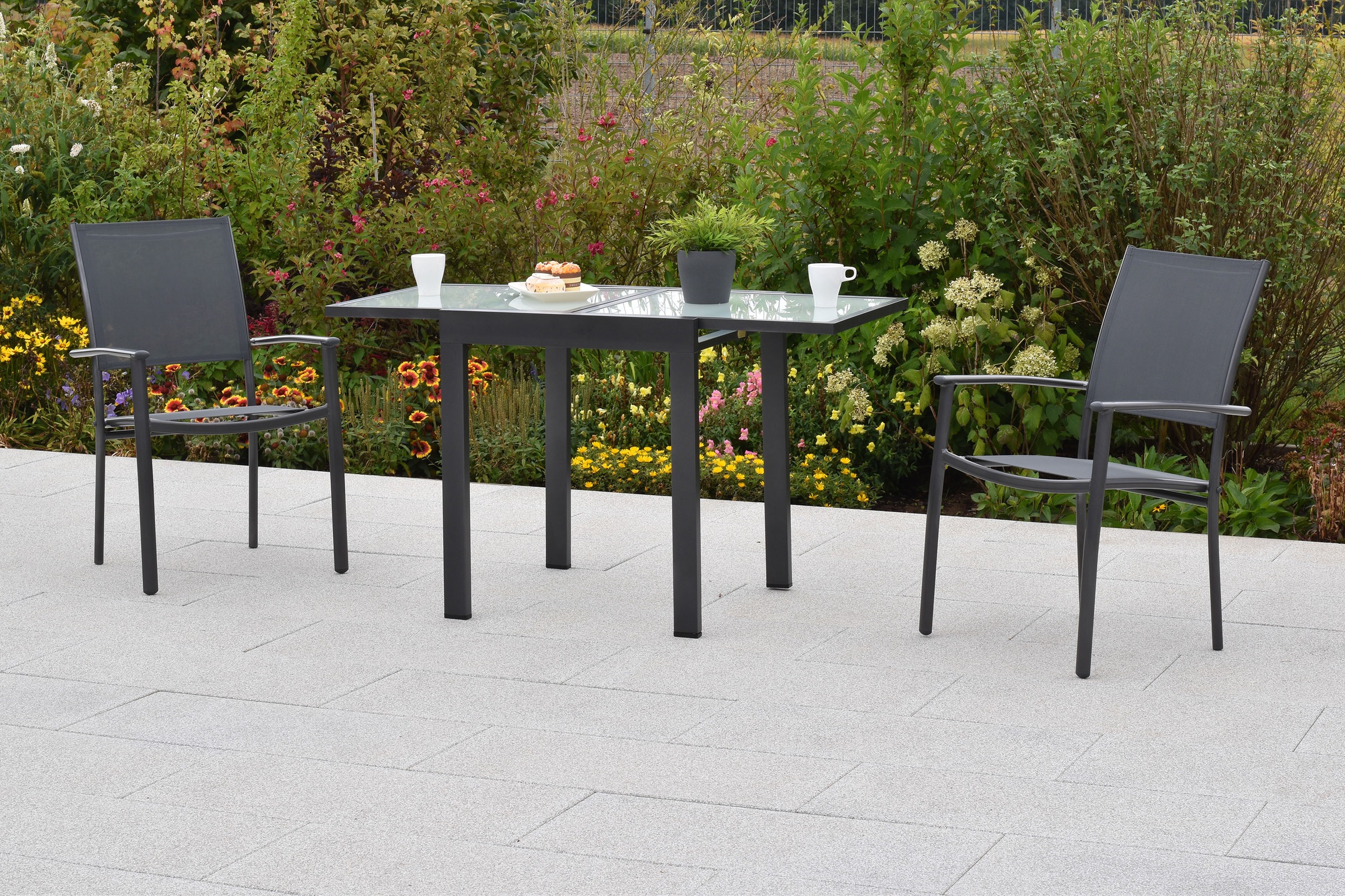 MERXX Balkonset »»Milano««, (Set, 3 tlg.), Sessel stapelbar, matte Glasplatte