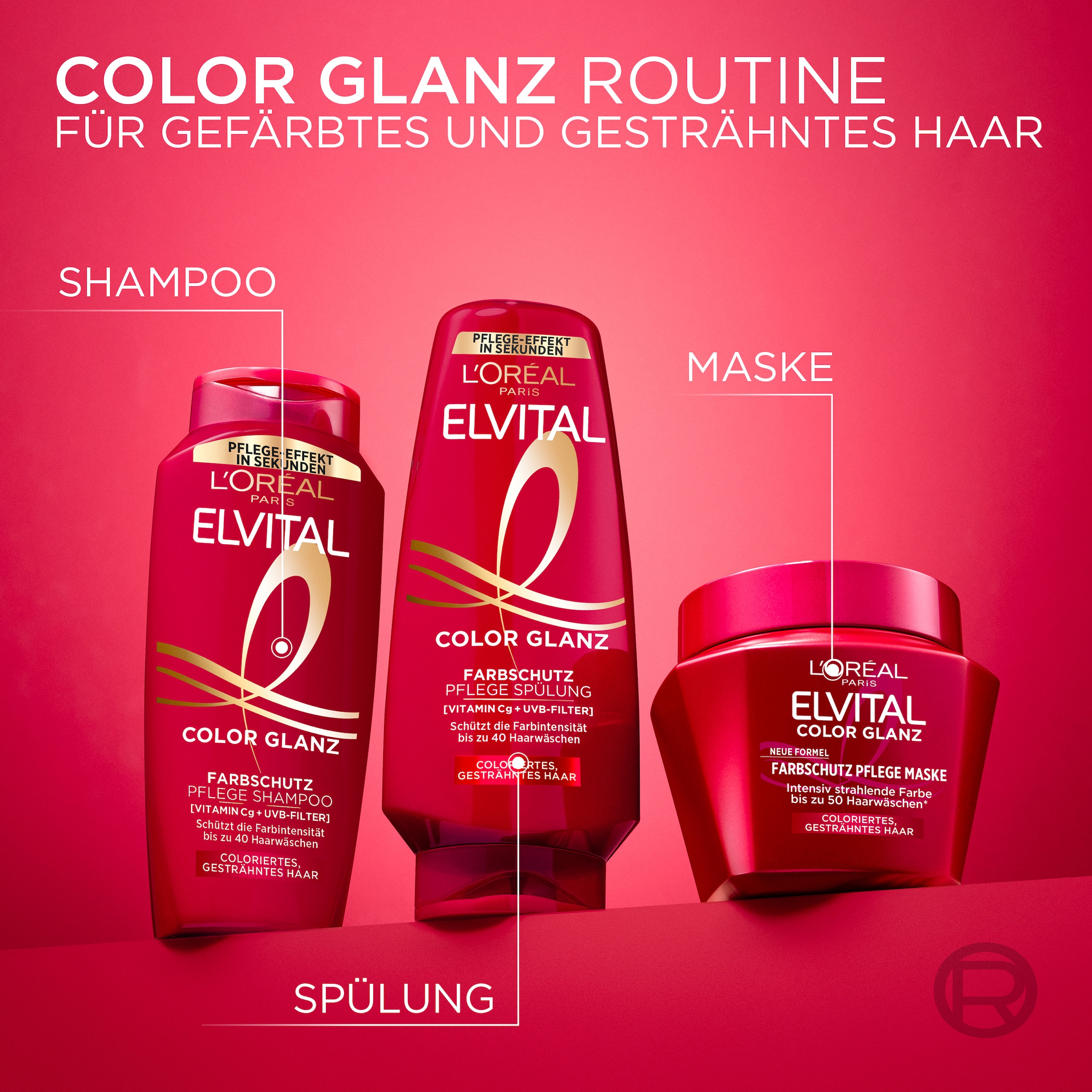L'ORÉAL PARIS Haarmaske »ELVITAL COLOR GLANZ MASKE« für coloriertes, gesträhntes Haar