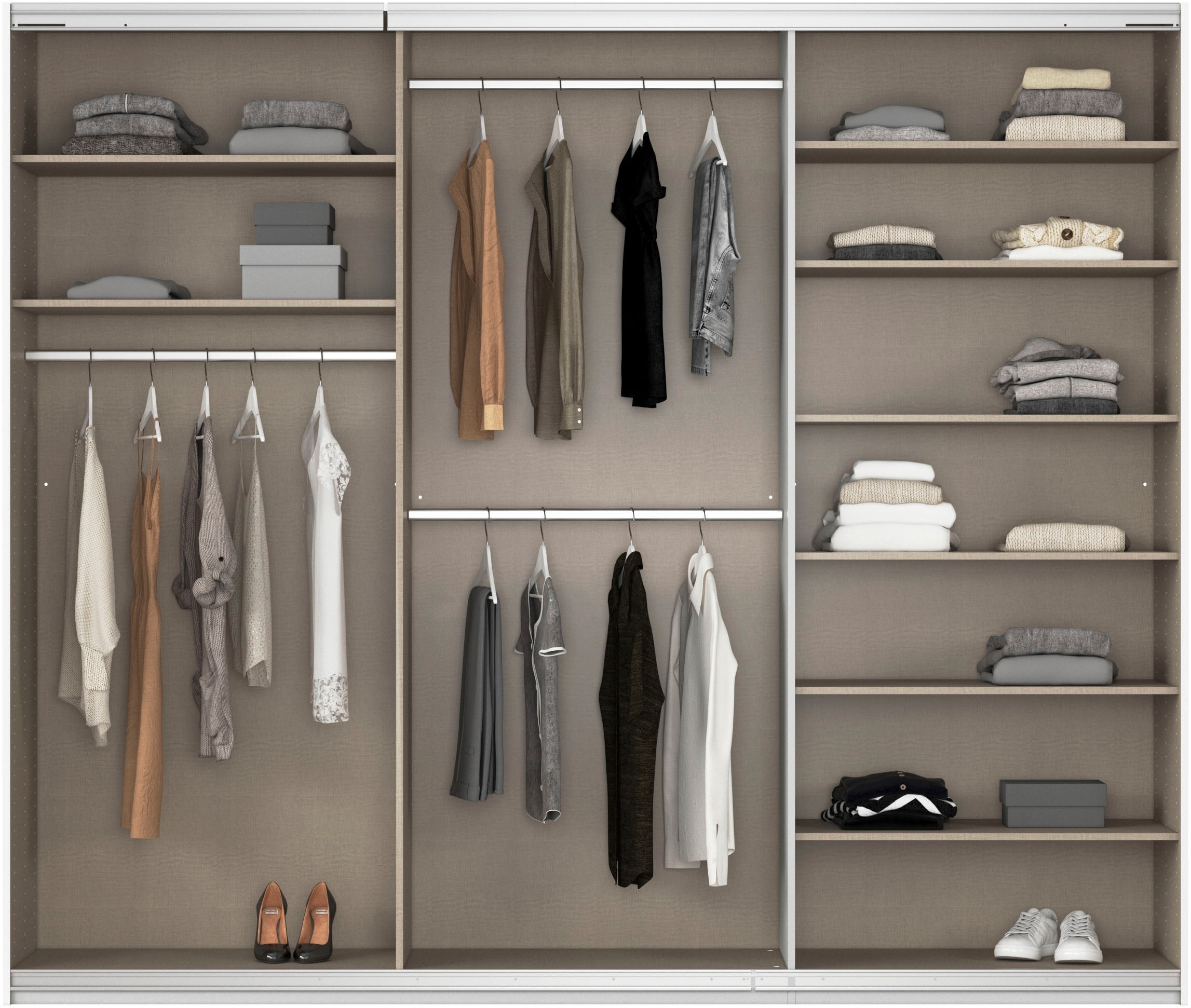 rauch Schwebetürenschrank »Kleiderschrank Schrank Garderobe AGORDO mit Dekor- oder Hochglanzfront«, (in zwei Griff-Farben), durchdachte Innenausstattung, in 4 Breiten und 2 Höhen MADE IN GERMANY