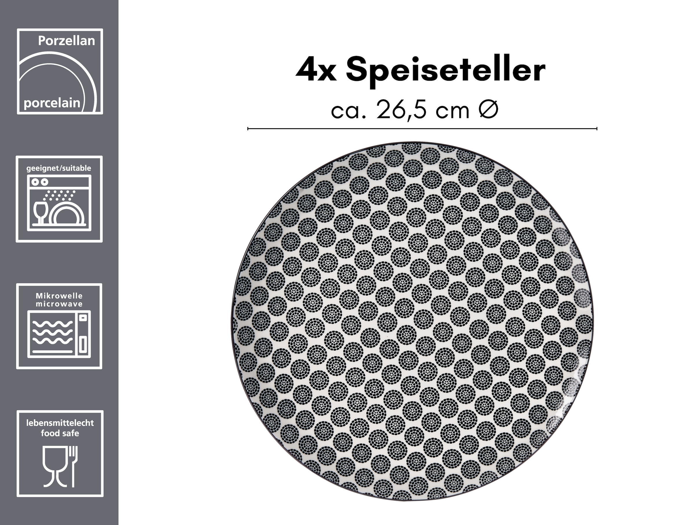 Ritzenhoff & Breker Speiseteller »Takeo«, (Set, 4 St.), Porzellan, skandinavisch-schlichter Touch, Ø 26,5 cm