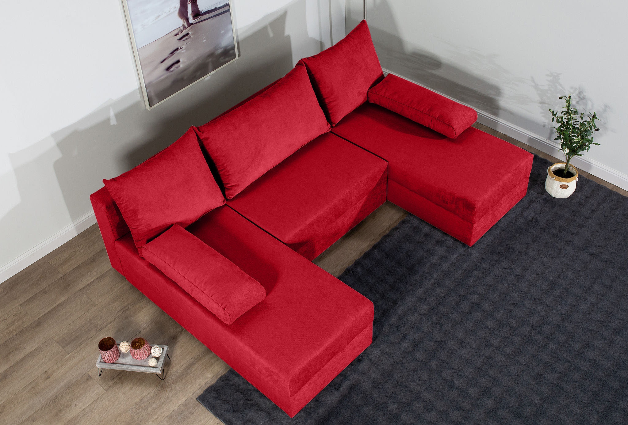 COLLECTION AB Wohnlandschaft »Pico U-Form, Breite 220, mit Schlaffunktion, Bettkasten & Zierkissen«, Liegefläche 117x220 cm