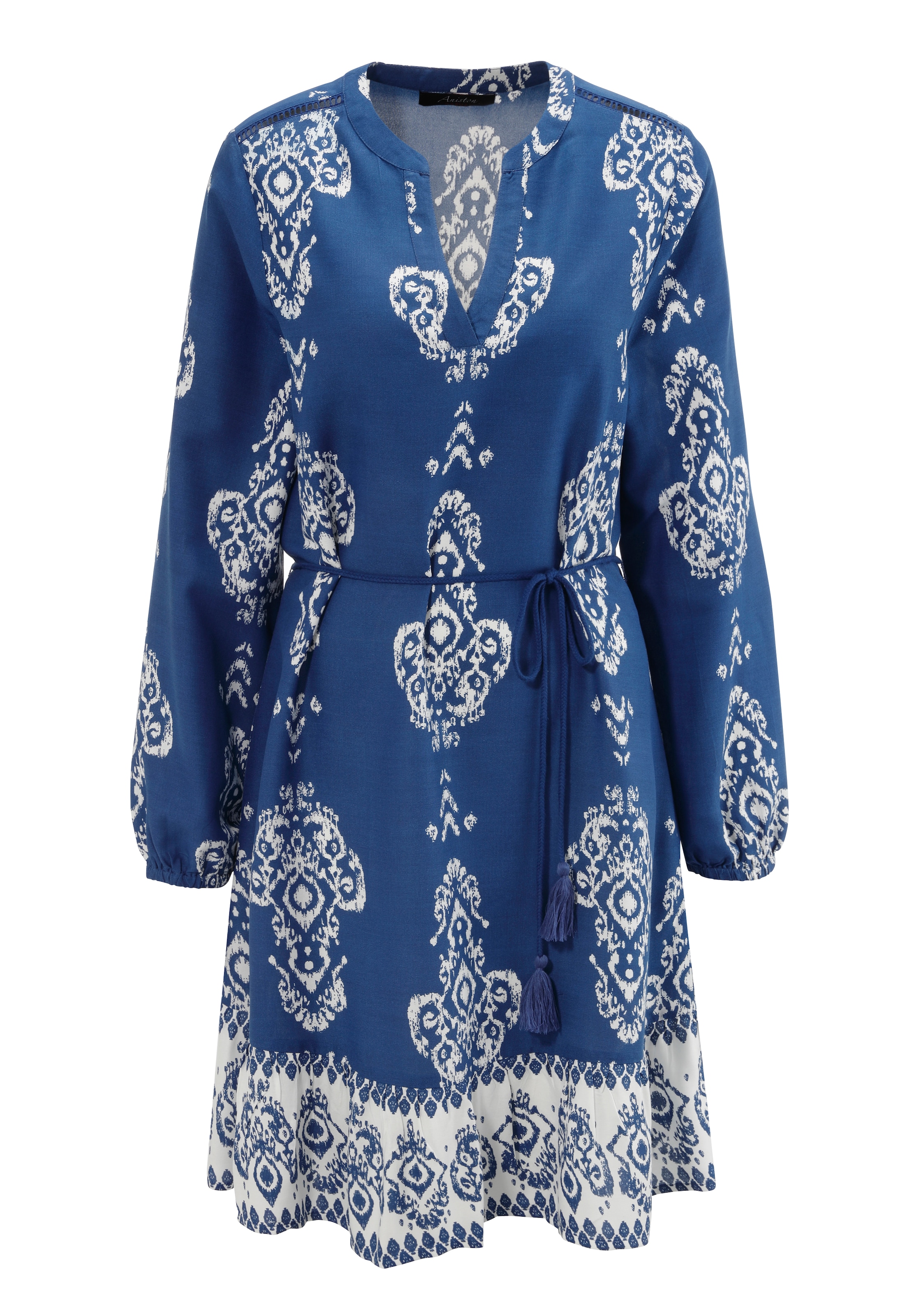 Aniston CASUAL Tunikakleid, (mit abnehmbarem Kordel-Bindeband), mit Ornament-Druck und gekontertem Volant - NEUE KOLLEKTION