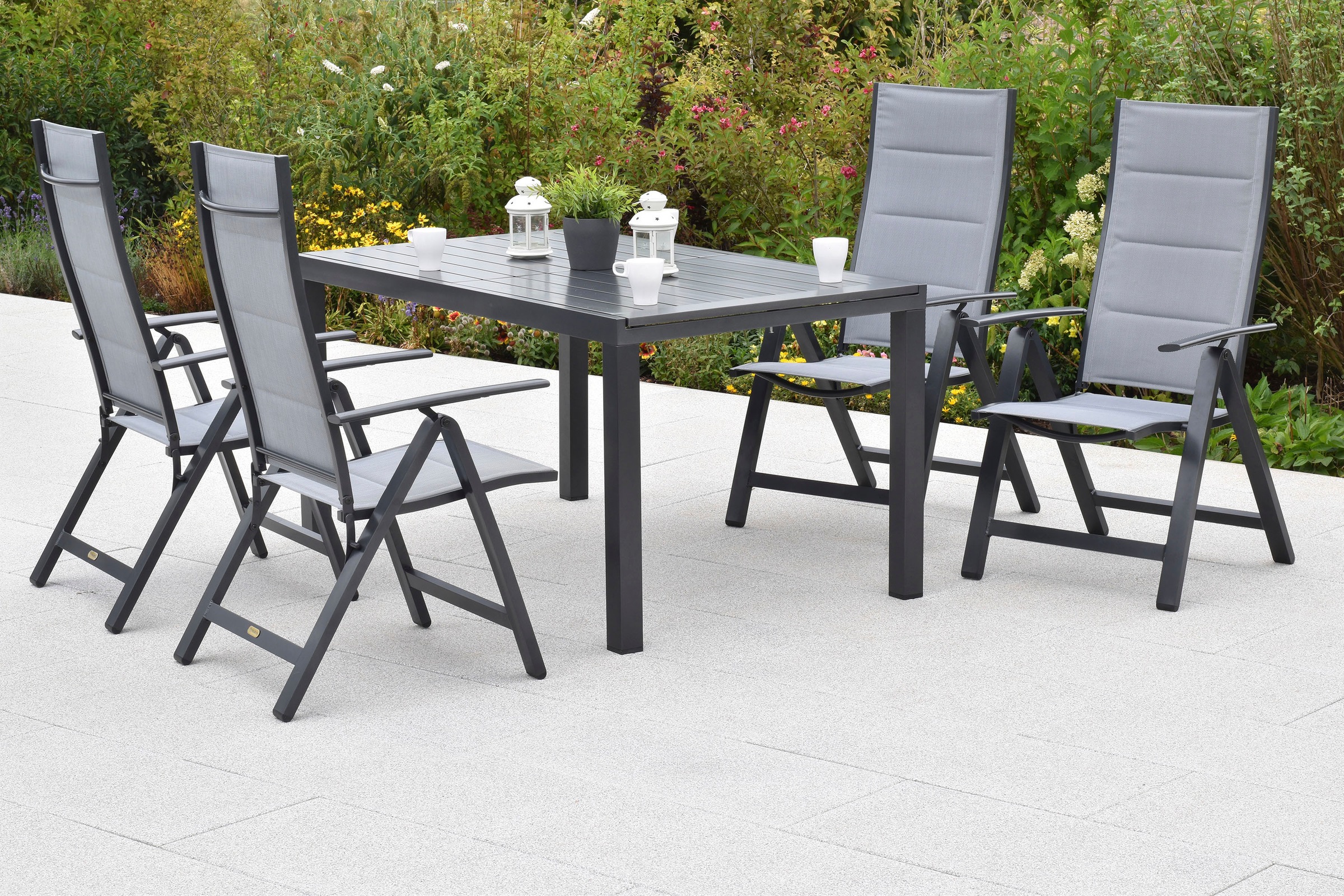 MERXX Garten-Essgruppe »»Florenz««, (Set, 5 tlg.), Tischplatte aus Aluminum