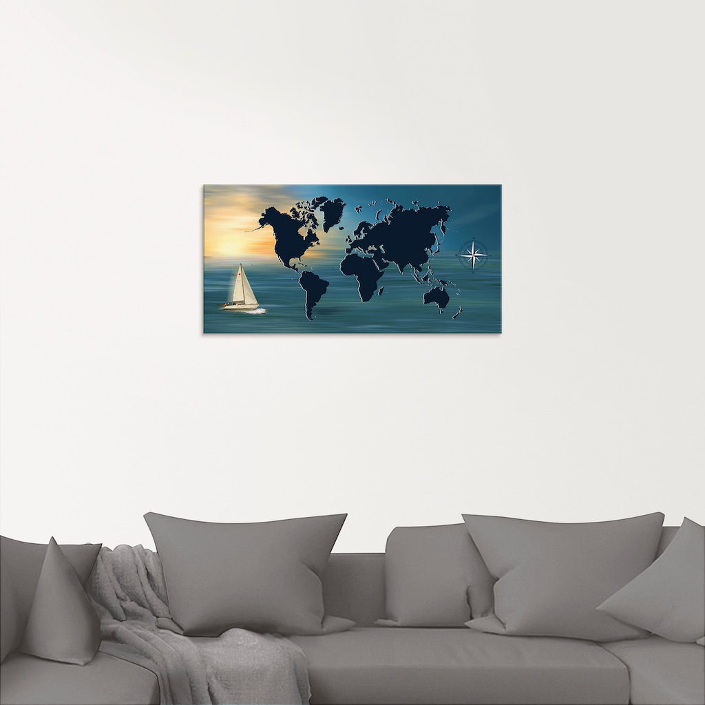 Artland Glasbild »Weltumsegelung mit Weltkarte«, Landkarten, (1 St.)