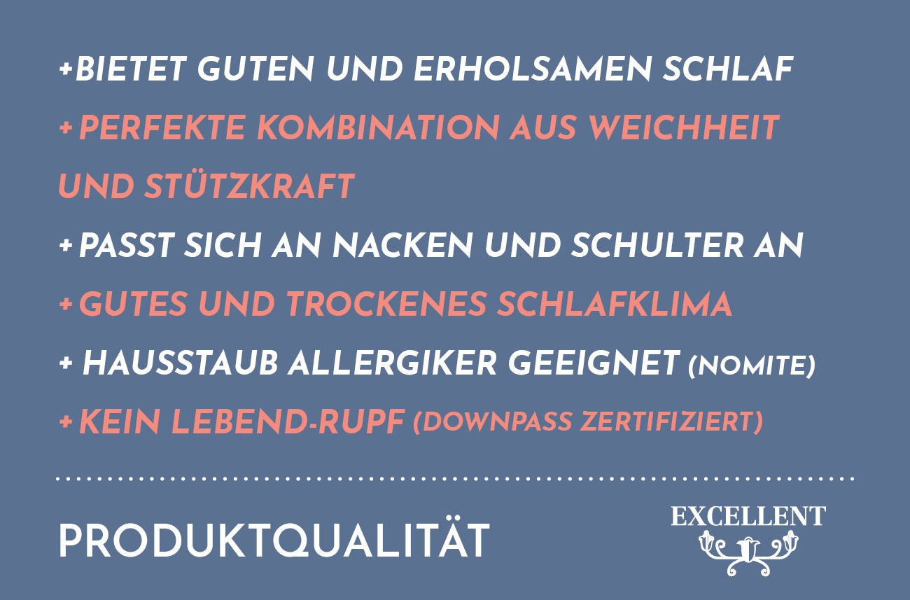 Excellent 3-Kammer-Kopfkissen »Wien«, Füllung: 60% Daunen / 40% Federn (Außenkammern) und 100% Federn (Innenkammer), Bezug: 100% Baumwolle, (1 St.)