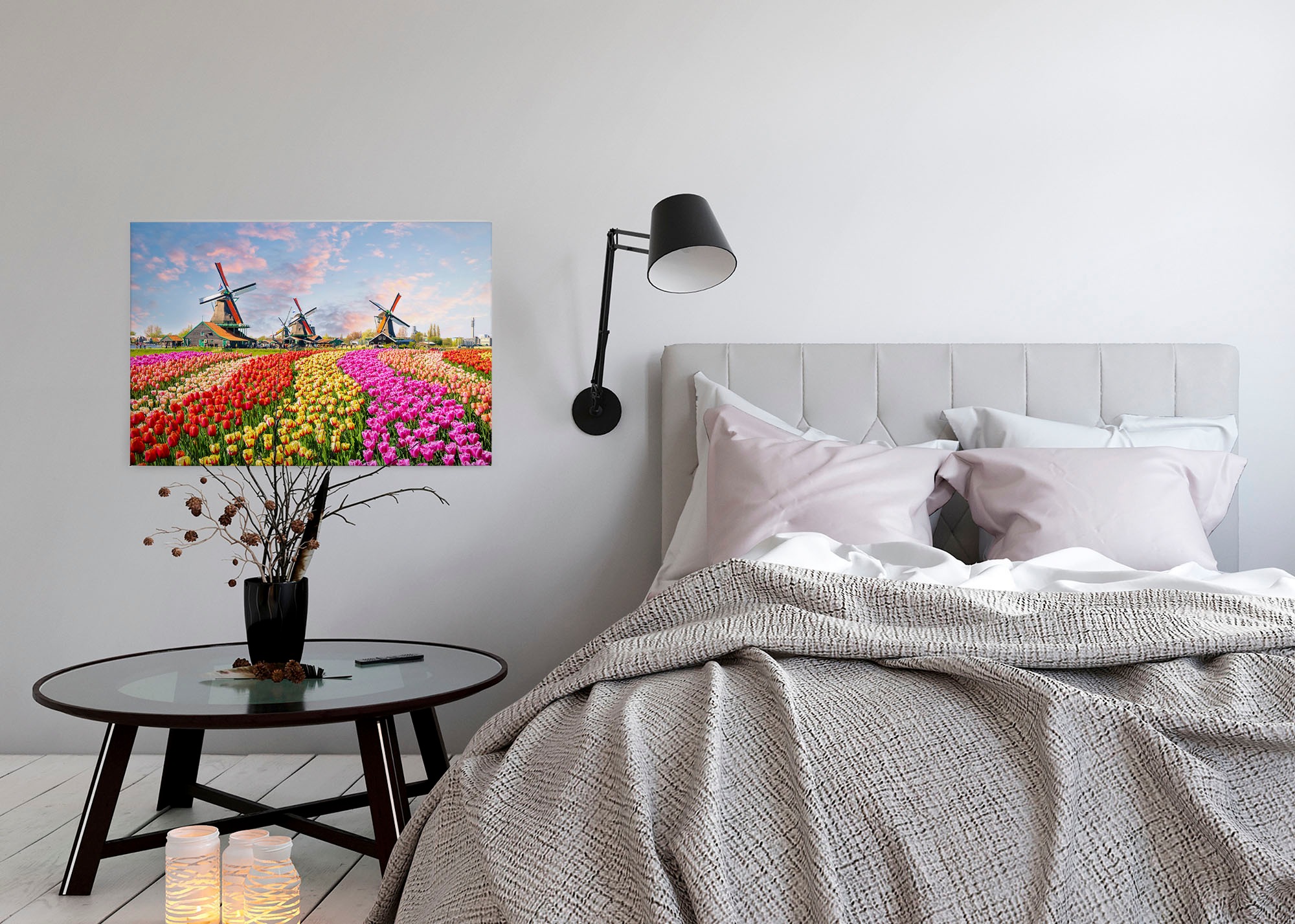 A.S. Création Leinwandbild »Zaanse Schans«, Kunst-Landschaft-Kinder, (1 St.), Keilrahmen Blumenfeld Tulpenfeld Holland Leinwand-Bild Wohnzimmer Wand