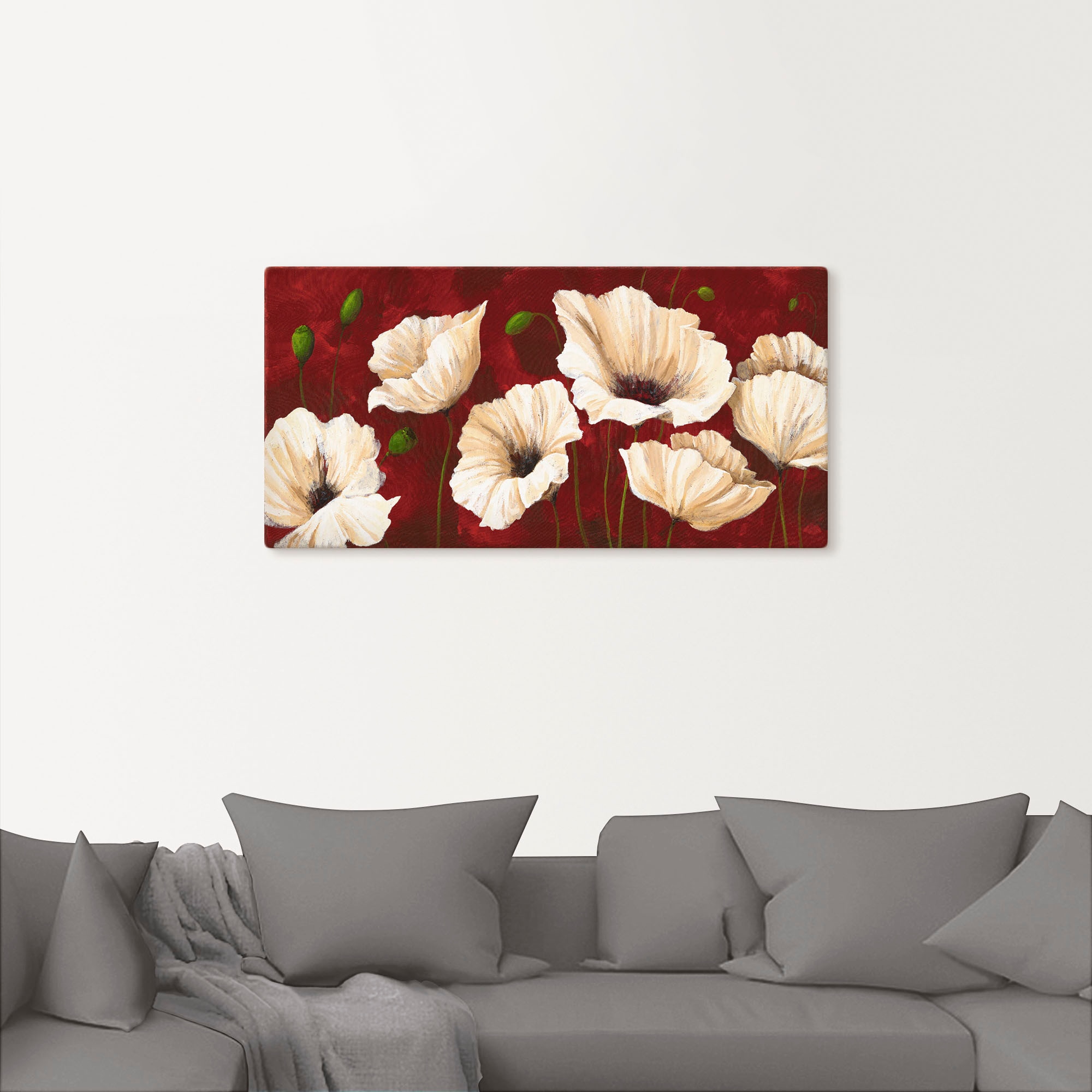 Artland Wandbild "Weiße Mohnblumen vor rot", Blumen, (1 St.), als Alubild, günstig online kaufen