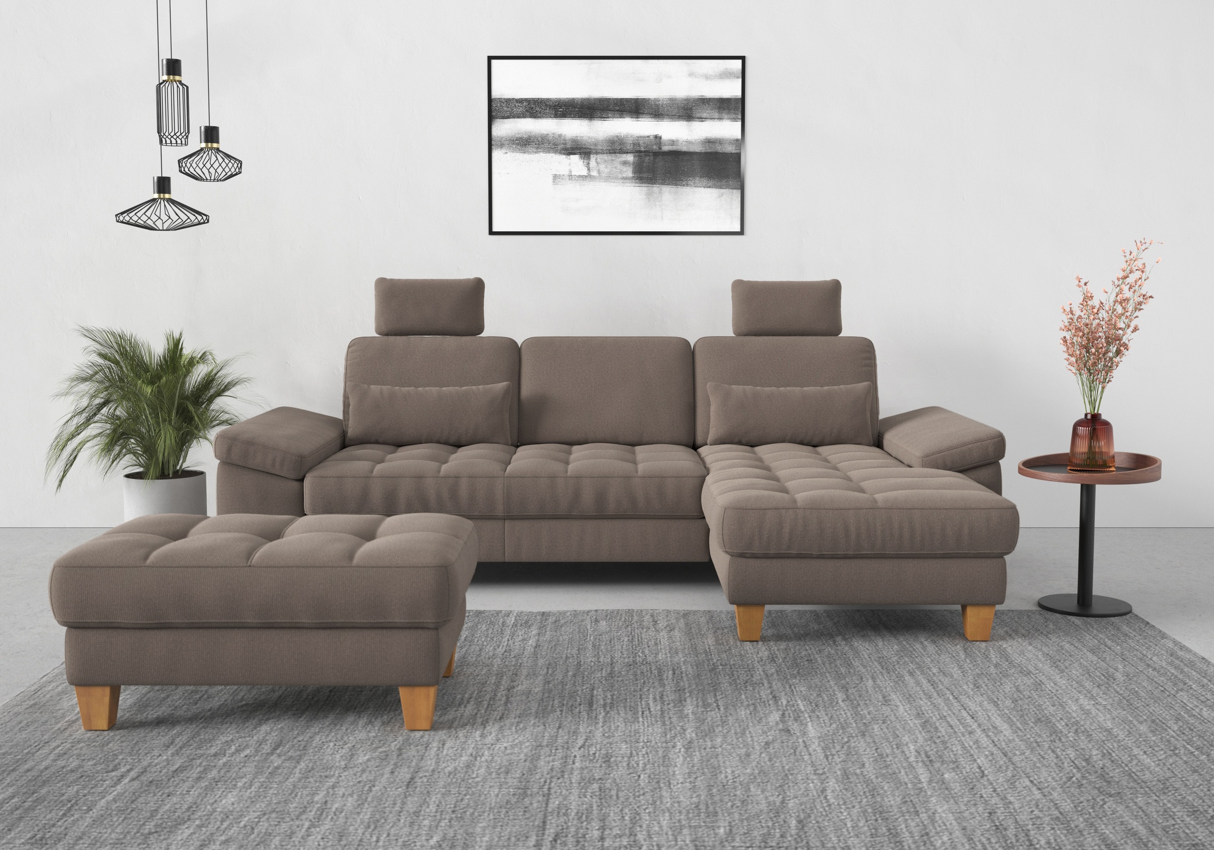 sit&more Ecksofa »Westham L-Form«, mit Recamiere, mit oder ohne Bettfunktion, Bettkasten, Füße Eiche
