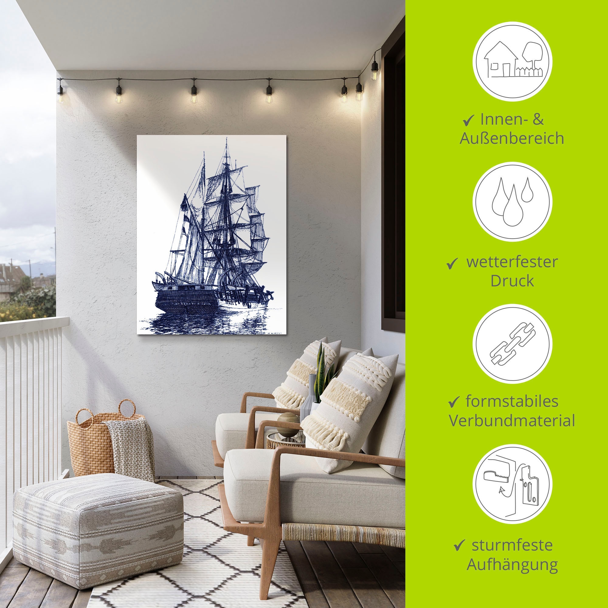 Artland Wandbild »Antikes Schiff in blau I«, Boote & Schiffe, (1 St.), als Alubild, Outdoorbild, Poster in verschied. Größen
