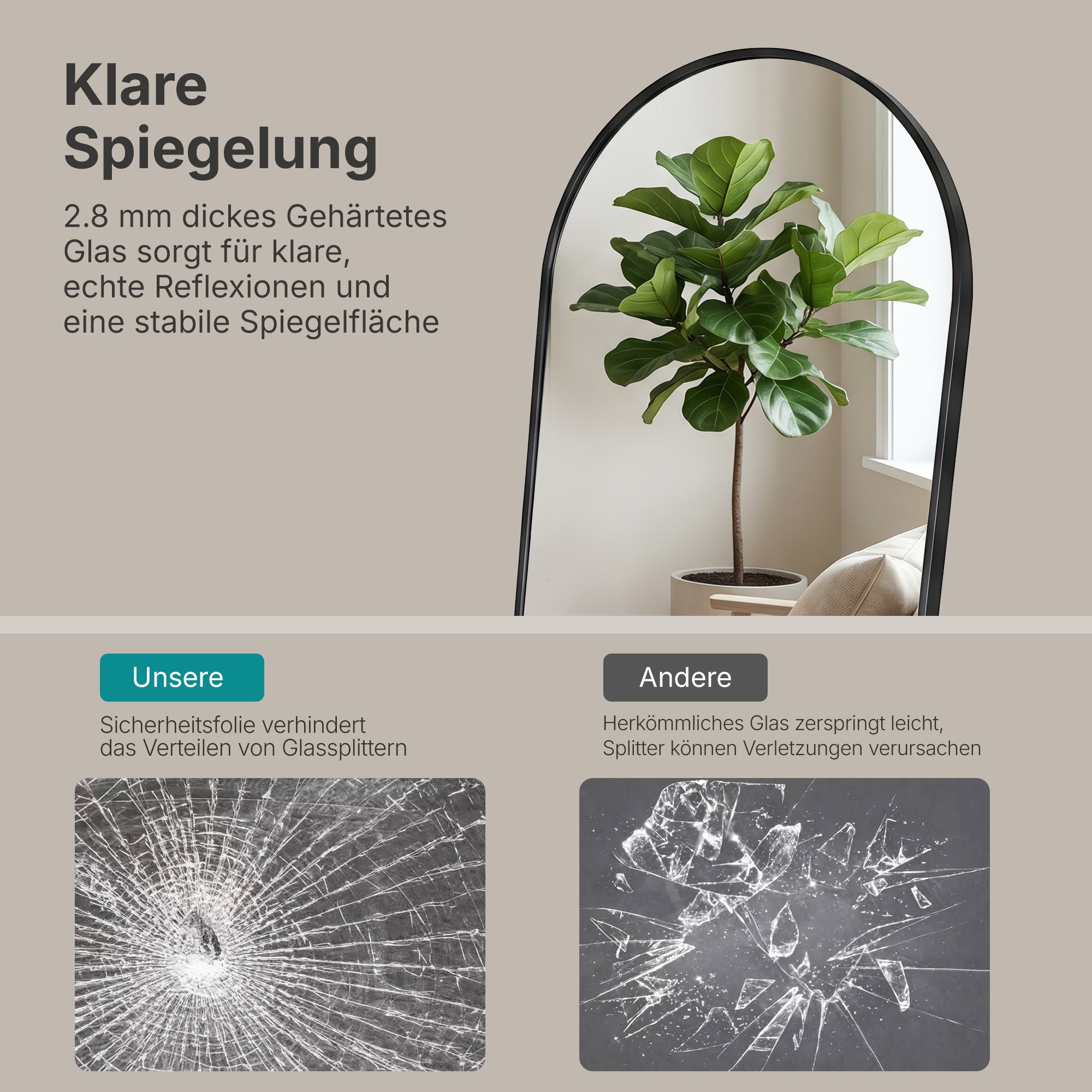 OTTO home »Standspiegel Addrik, wahlweise in 2 Größen 150x40cm oder 180x60cm« Ganzkörperspiegel mit Sicherheitsglas, in verschiedenen Farben