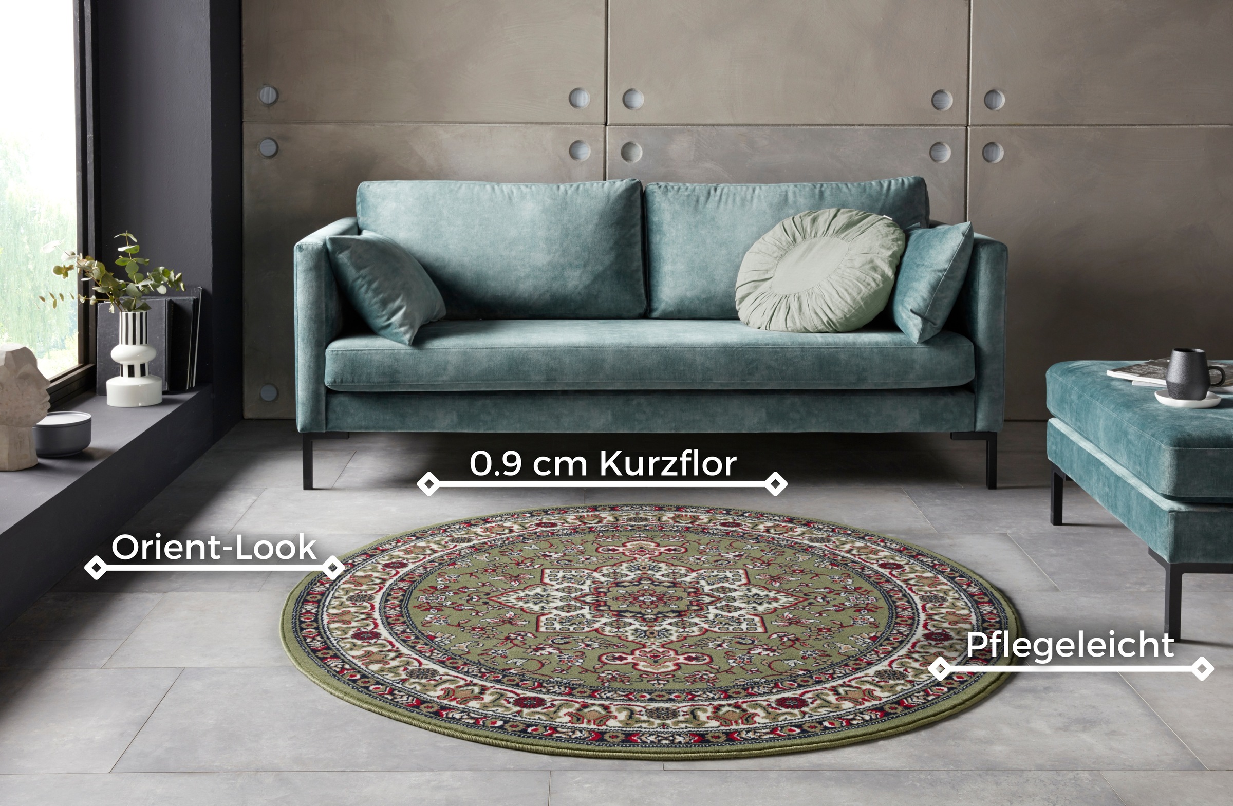 NOURISTAN Teppich »Parun Täbriz«, rund, 9 mm Höhe, Kurzflor, Orient, Teppich, Vintage, Esszimmer, Wohnzimmer, Flur