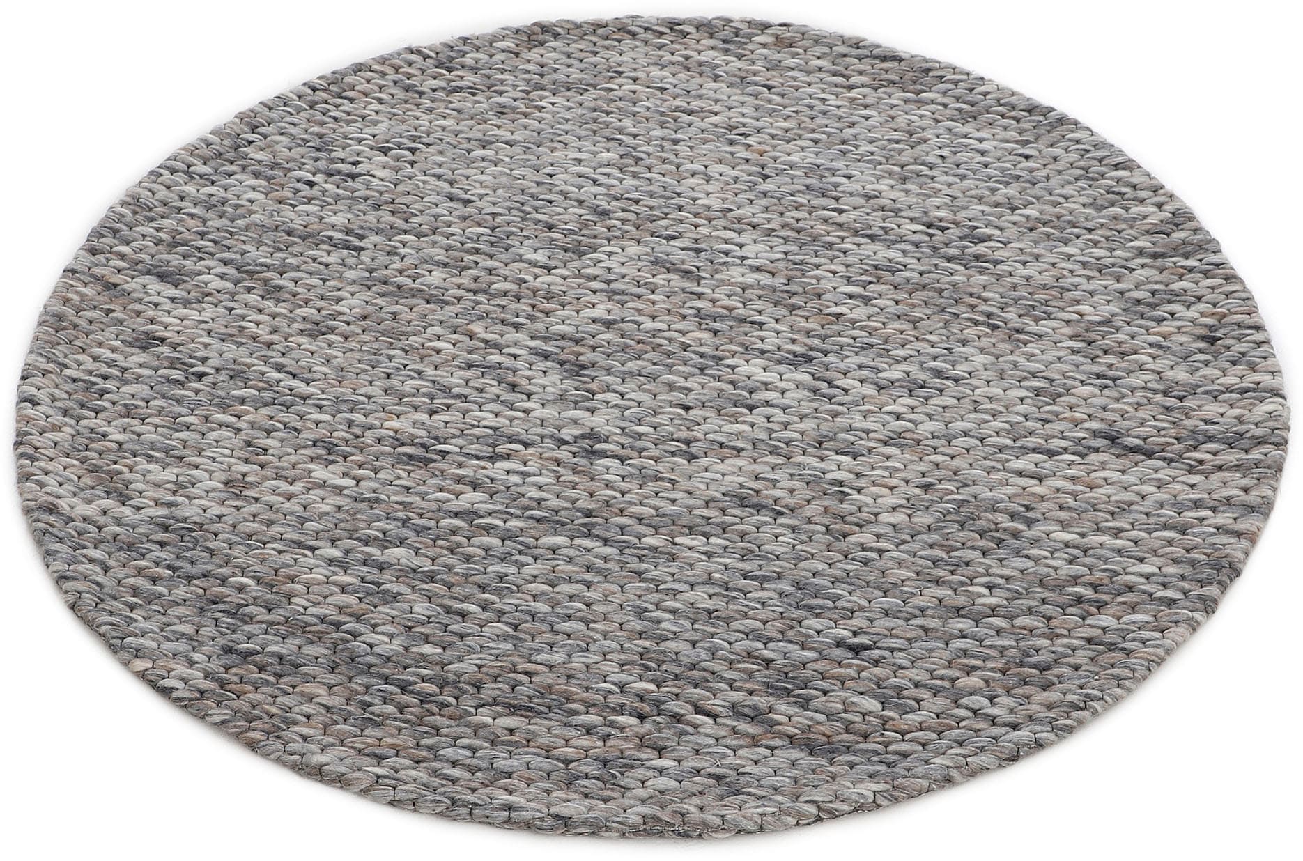 carpetfine Wollteppich »Sina«, rund, 14 mm Höhe, grobe Struktur, Zeitloses Design, reine Wolle, Wohnzimmer