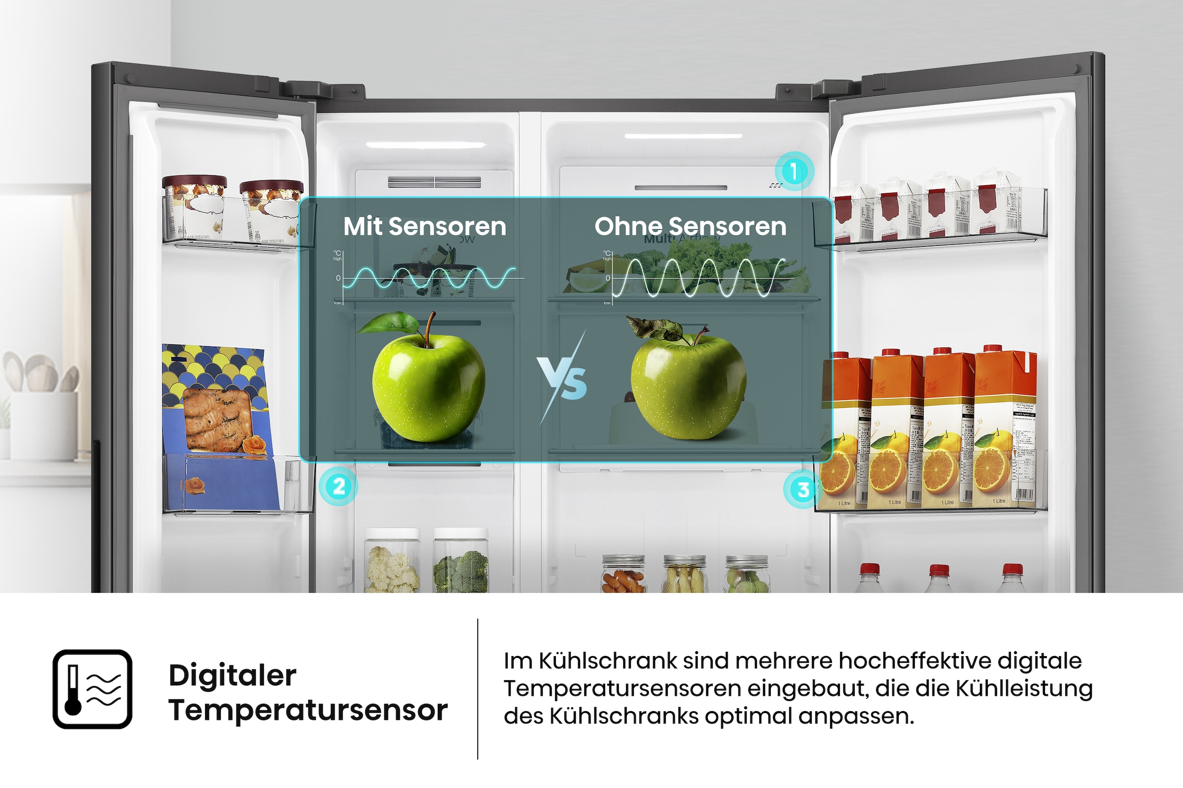 Hisense Side-by-Side »MS91558FC« 178,6 cm hoch 91,1 cm breit MultiAirFlow-System