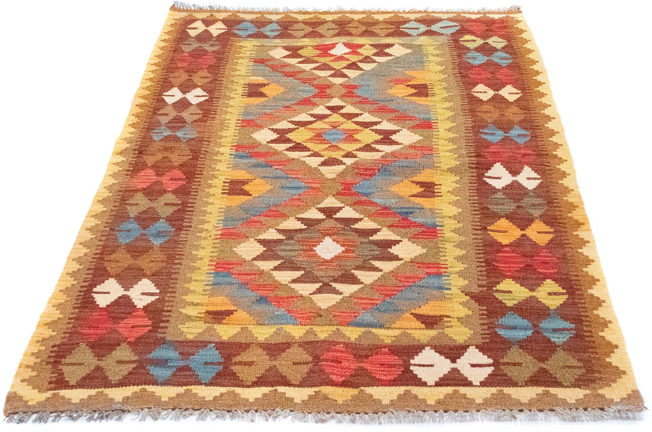 morgenland Wollteppich »Kelim Afghan Teppich handgewebt braun«, rechteckig, 4 mm Höhe, Kurzflor