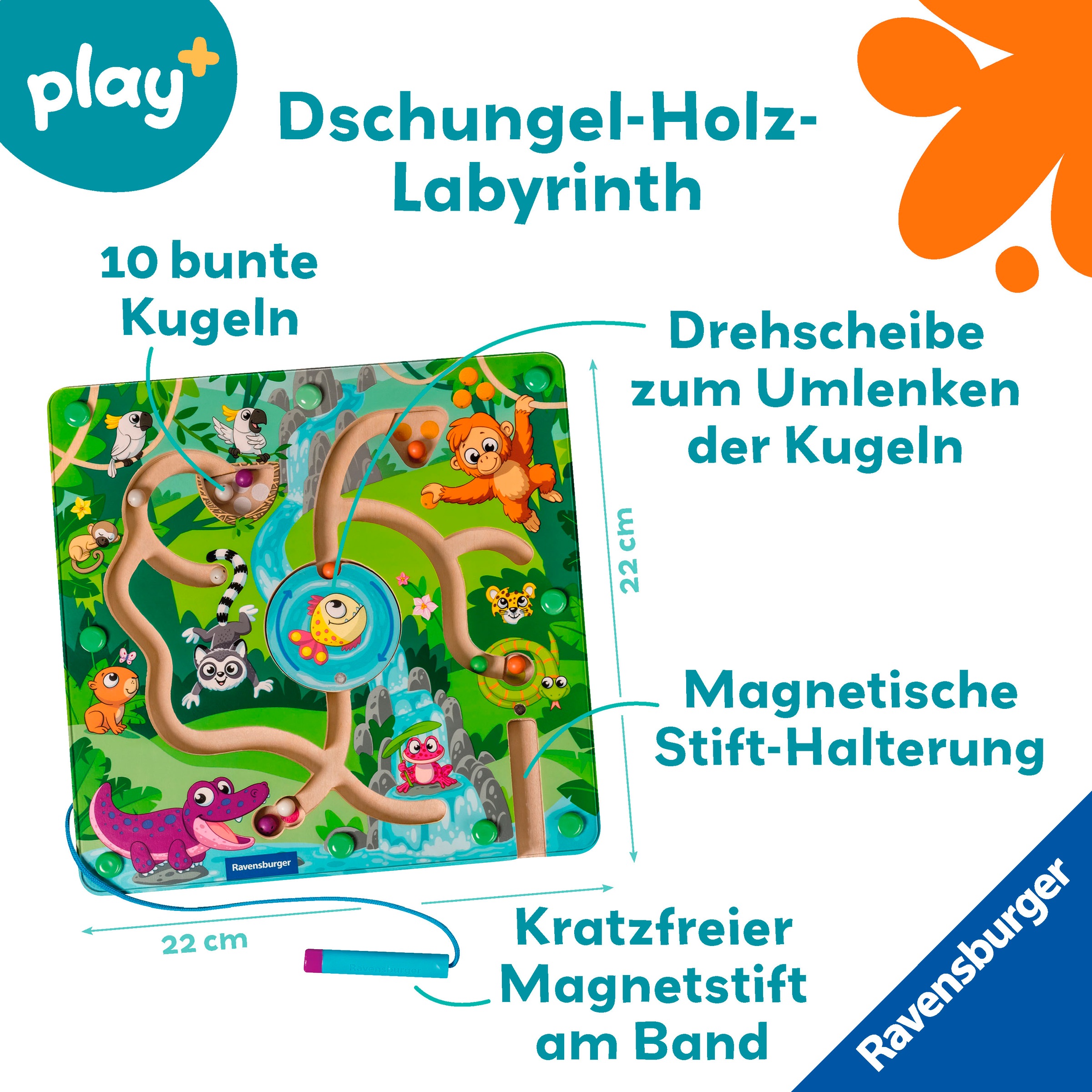 Ravensburger Spiel »Play+ Magnetisches Holz-Labyrinth: Dschungel«, Made in Europe