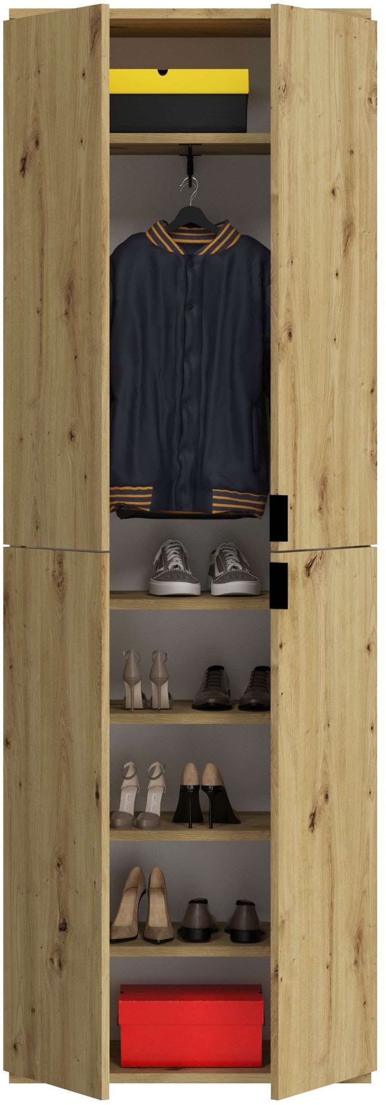 INOSIGN Garderoben-Set »Trondheim, 91 cm, best. aus 2 Schränken, 6 Türen, 15 Fächer«, (Set, 2 St.), inkl. ausziehbarer Kleiderstange, Garderobenschrank, Kleiderschrank