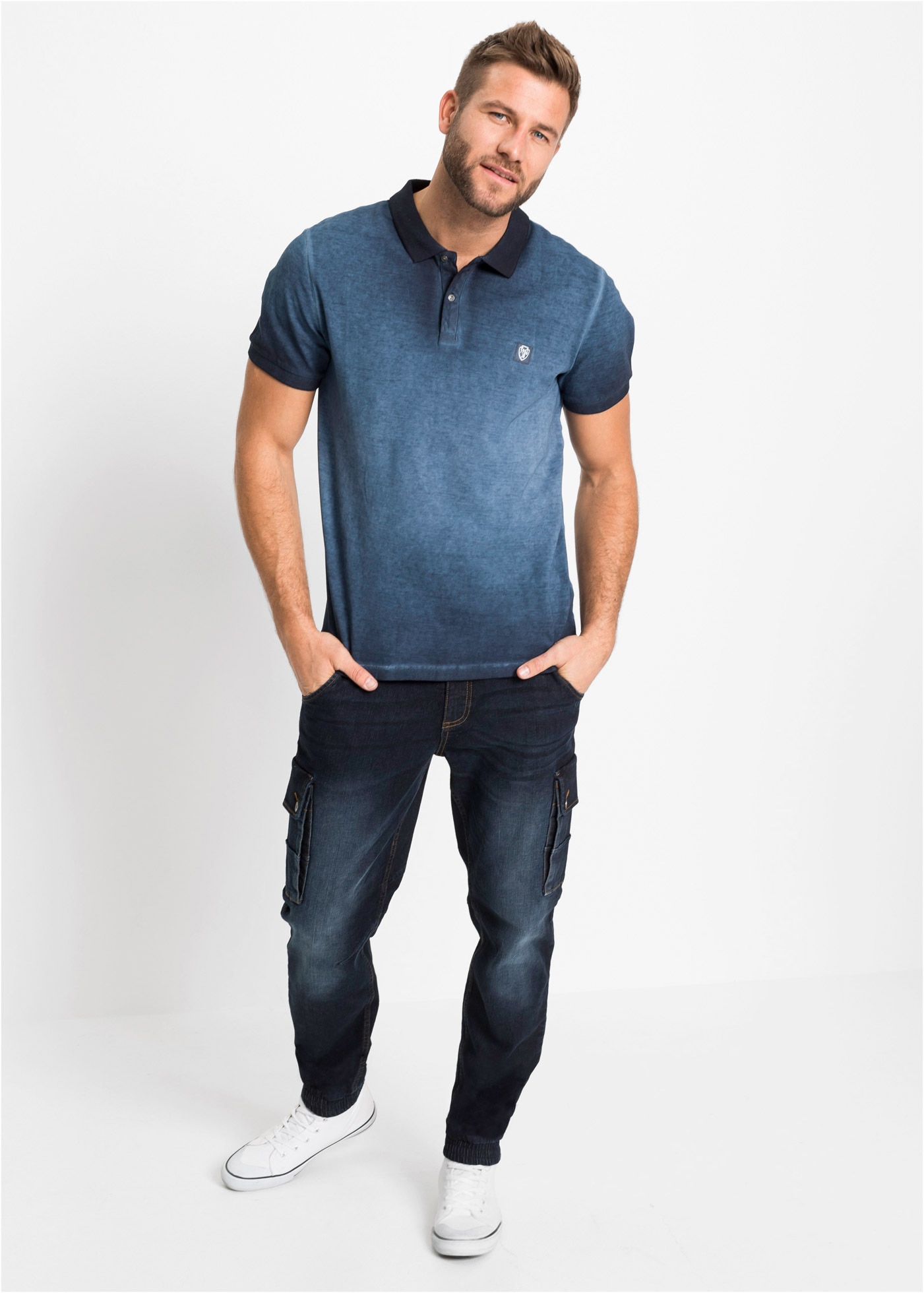 bonprix Poloshirt Kurzarm, Polokragen, ausgewaschene Optik, aus Baumwolle