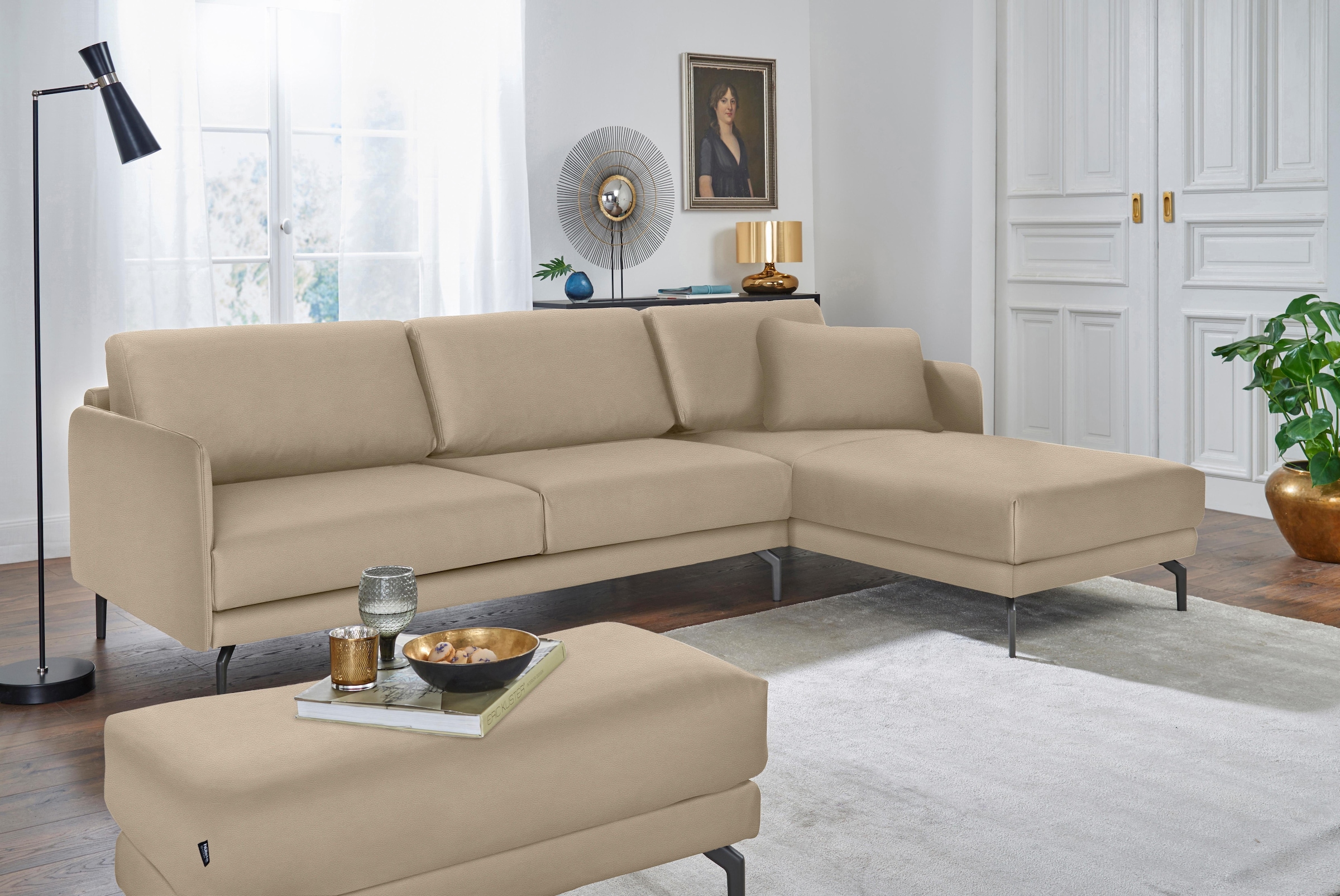 Creation BY ROLF BENZ Ecksofa »CR.450, Designecksofa, Polsterecke, L-Form«, Armlehne sehr schmal, Breite 234 cm, Alugussfüße in umbragrau