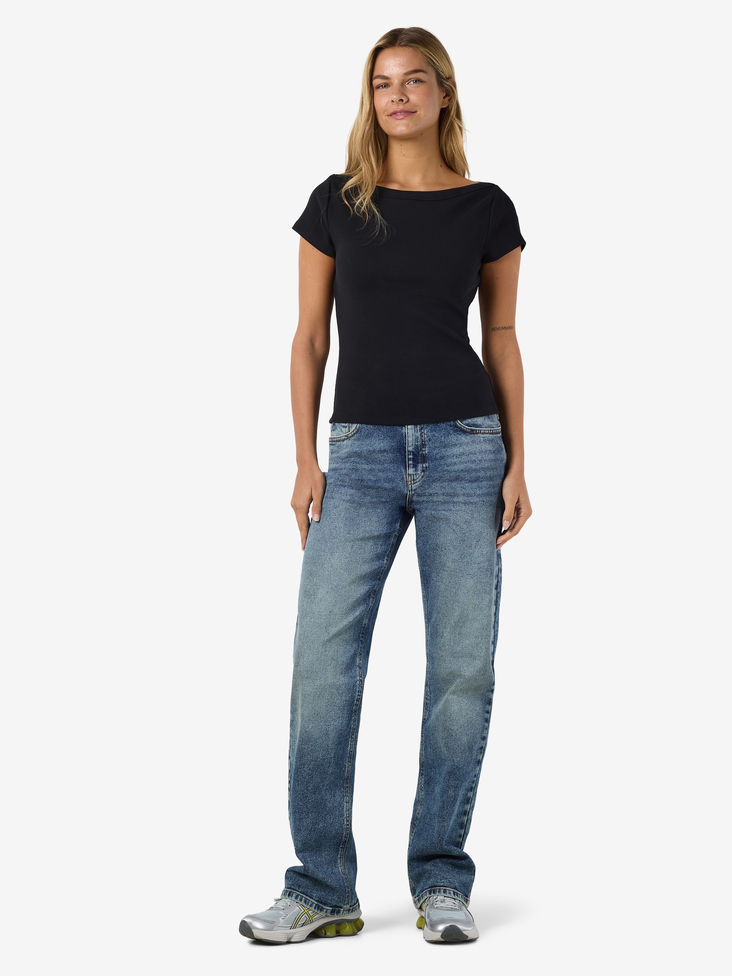 Noisy may Kurzarmshirt »NMMAYA S/S BOATNECK TOP NOOS« Baumwollmischung, regular fit