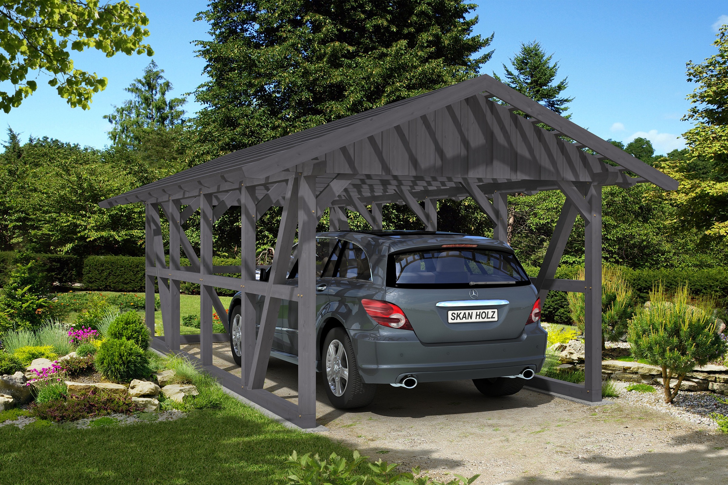Skanholz Einzelcarport »Schwarzwald«, KVH-Fichte, 300 cm, Schiefergrau, mit Dachlattung