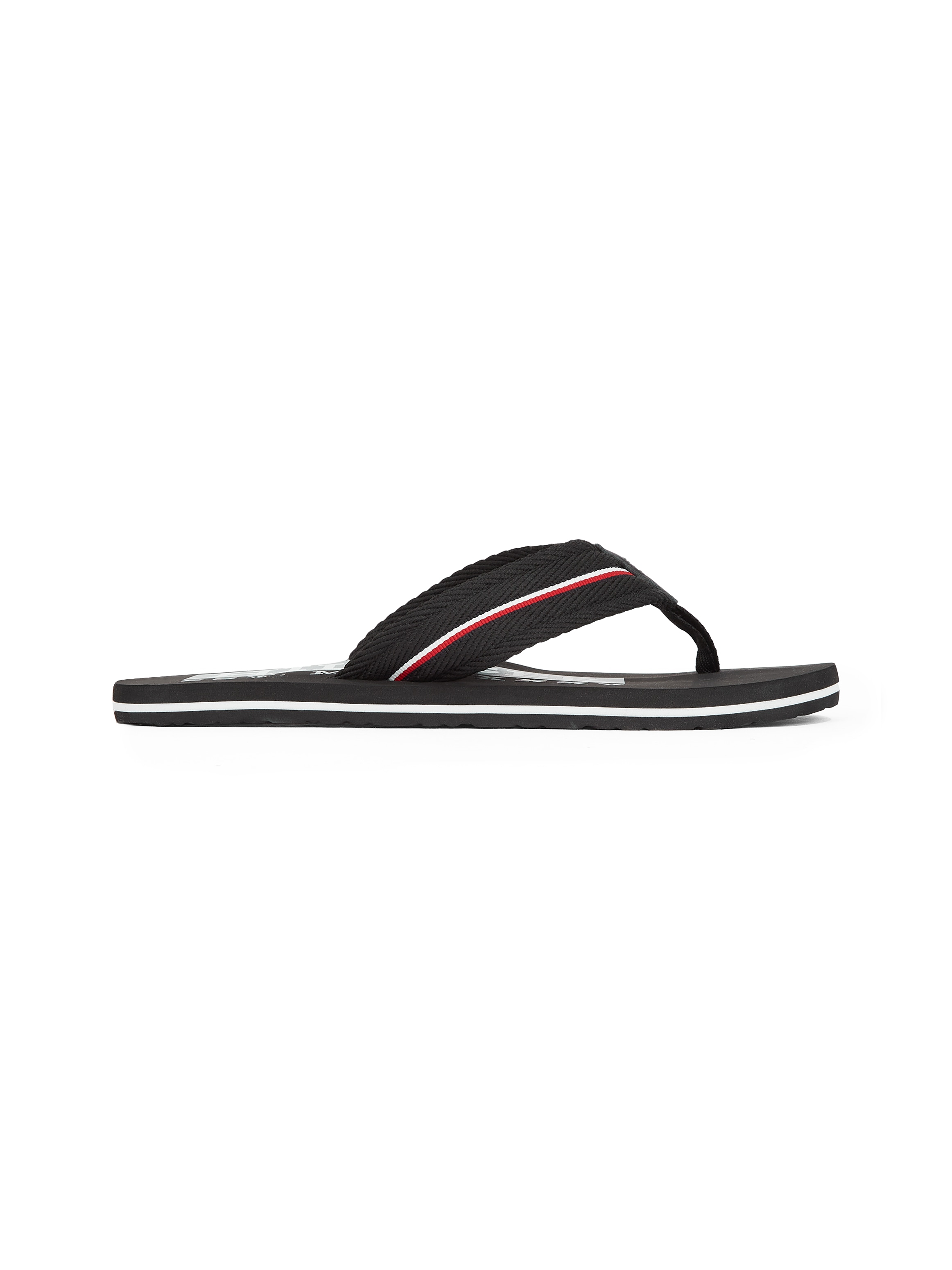 Tommy Hilfiger Zehentrenner »CORPORATE HILFIGER BEACH SANDAL«, Dianette, Sommerschuh, Flats, Bequemschuh mit Streifen