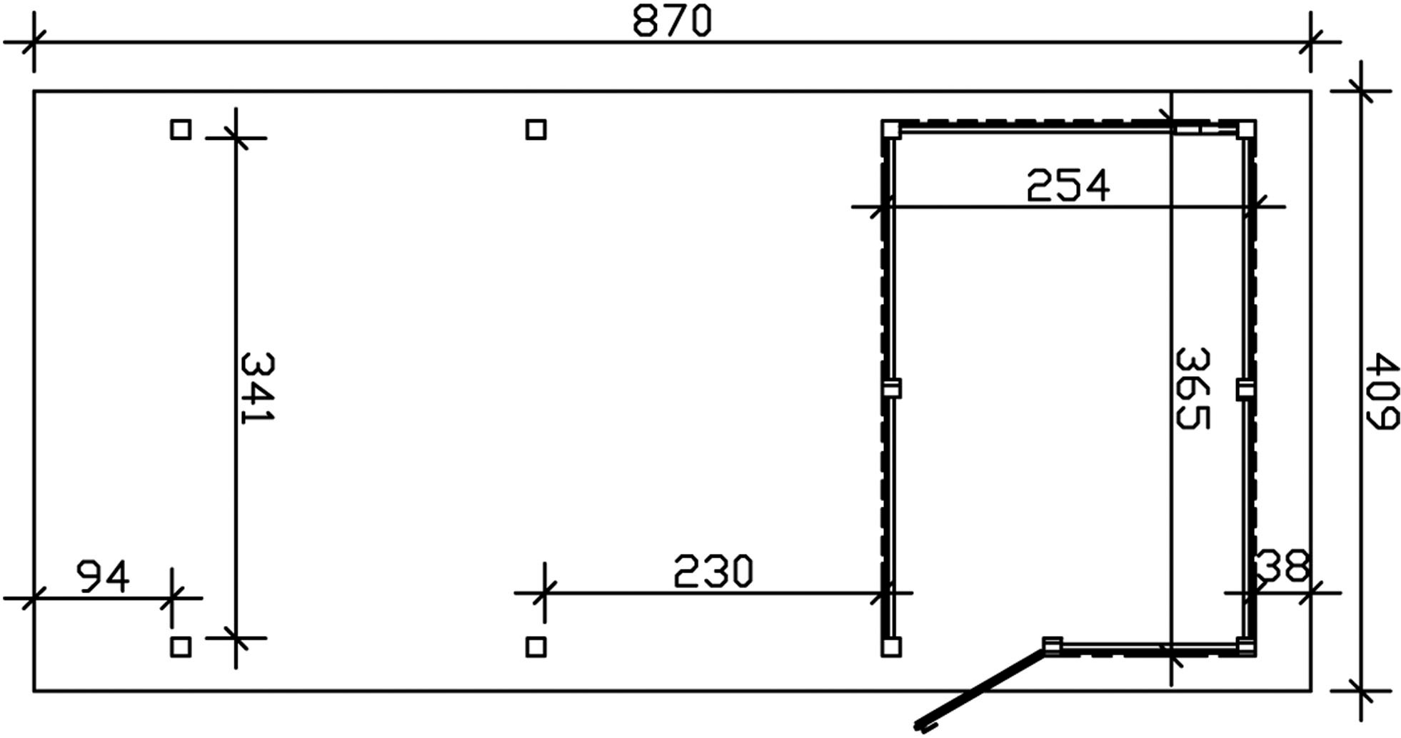 Skanholz Einzelcarport »Wendland« Massivholz 341 cm Natur mit Abstellraum mit EPDM-Dach, rote Blende