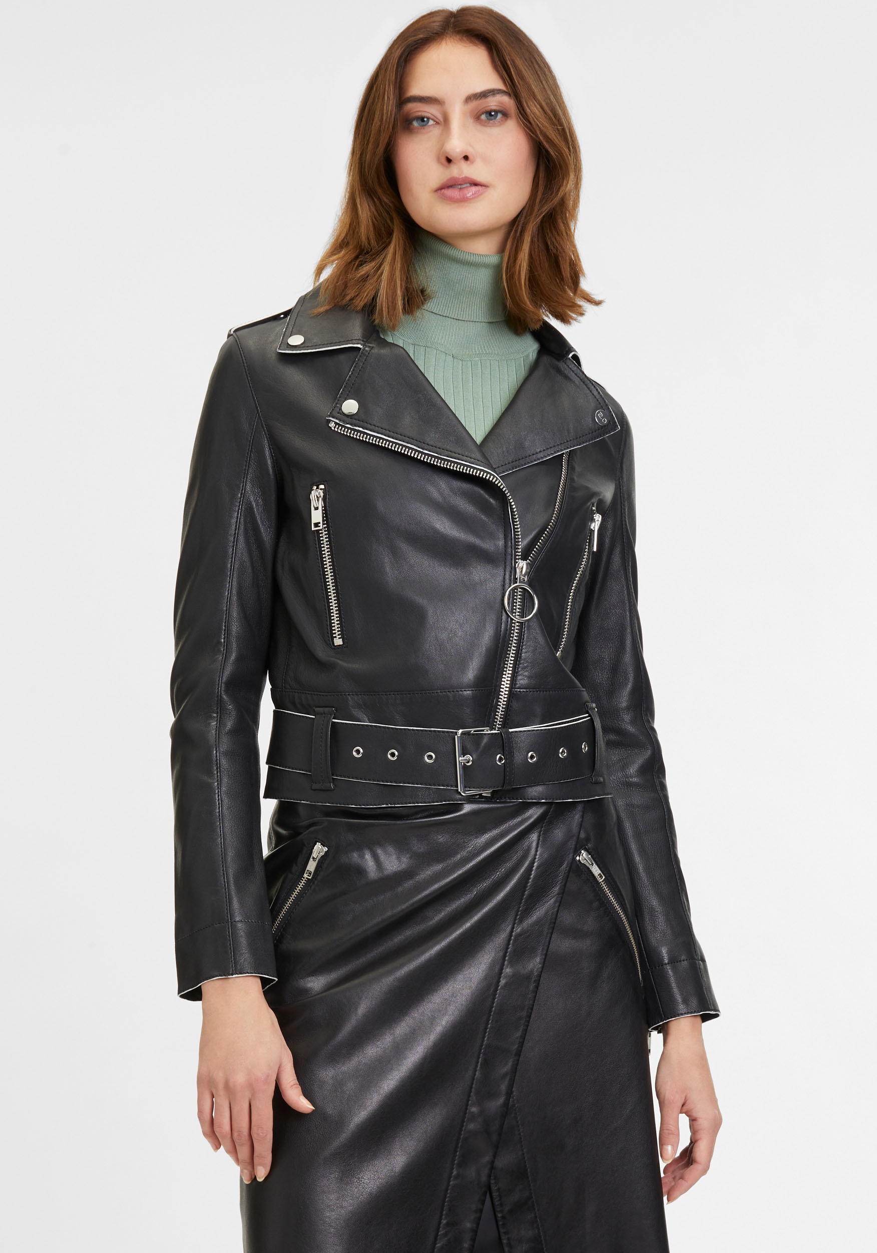 Mauritius Lederjacke »G2WCelin SF«, mit asymetrischem Reißverschluss, Gürtel, Zipper-Details